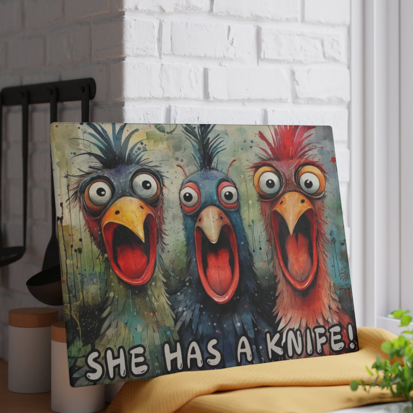 Tabla de cortar divertida, gallinas gritando, decoración de gallinas, cocina de granja, tabla de charcutería, tabla de cortar, gallinas de traspatio
