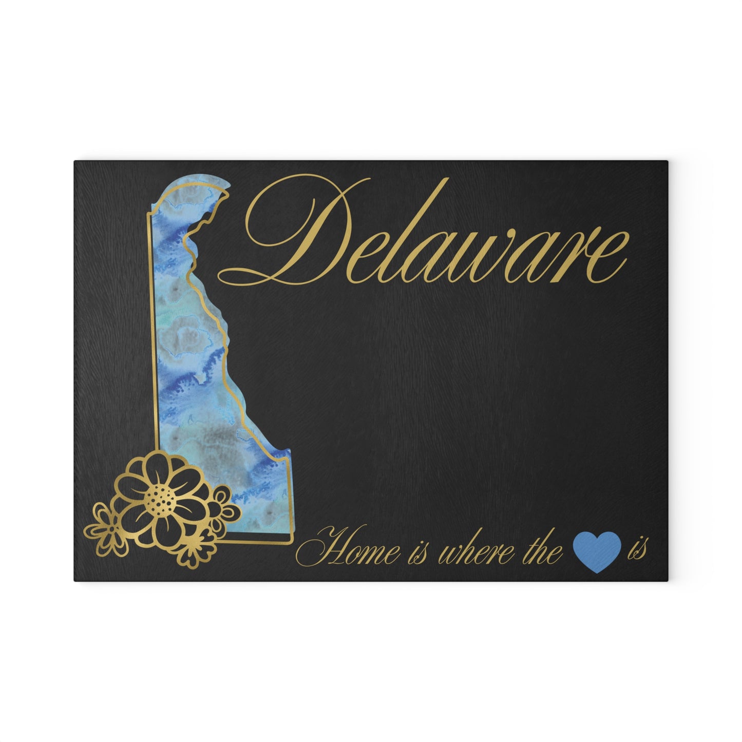 💠 Delaware Floral State Cutting Board – Coastal Charm in Elegant Blue & Gold 🌊