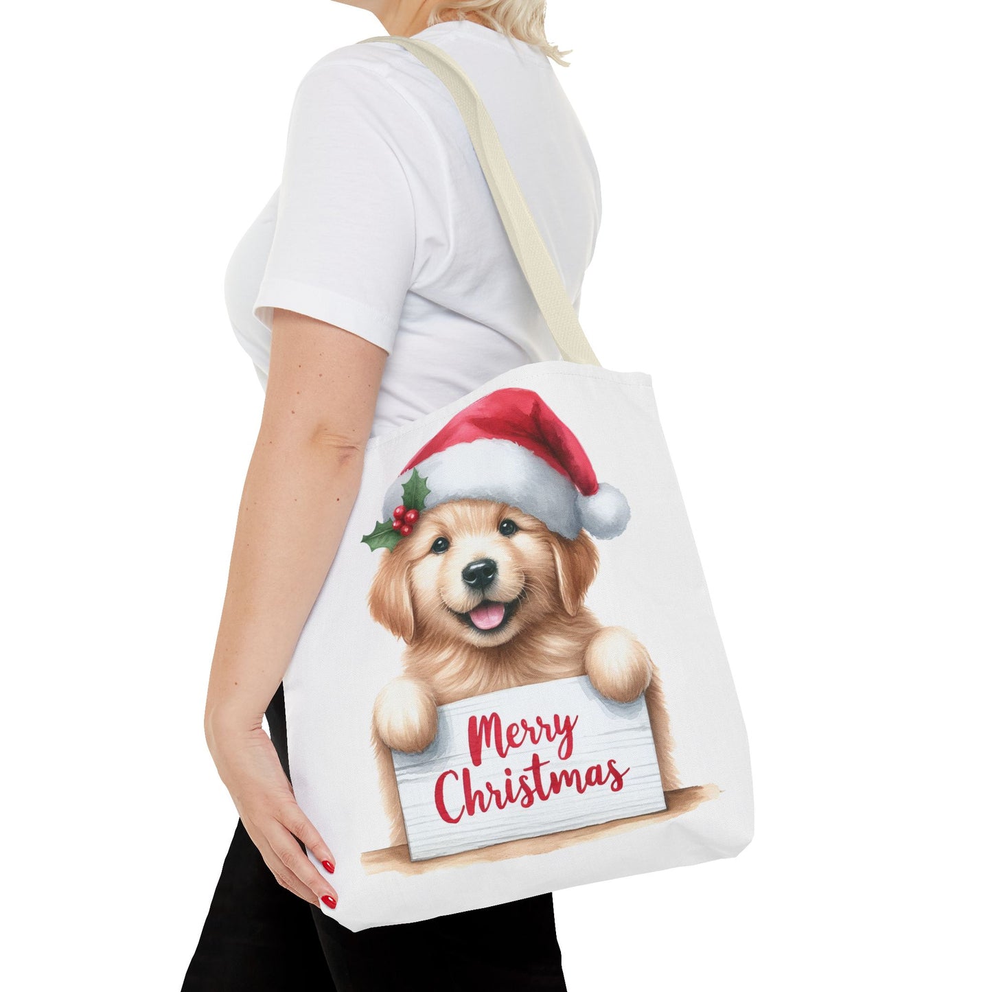 🐾 Golden Retriever “Merry Christmas” Tote Bag – Holiday Cheer in Every Carry 🎄