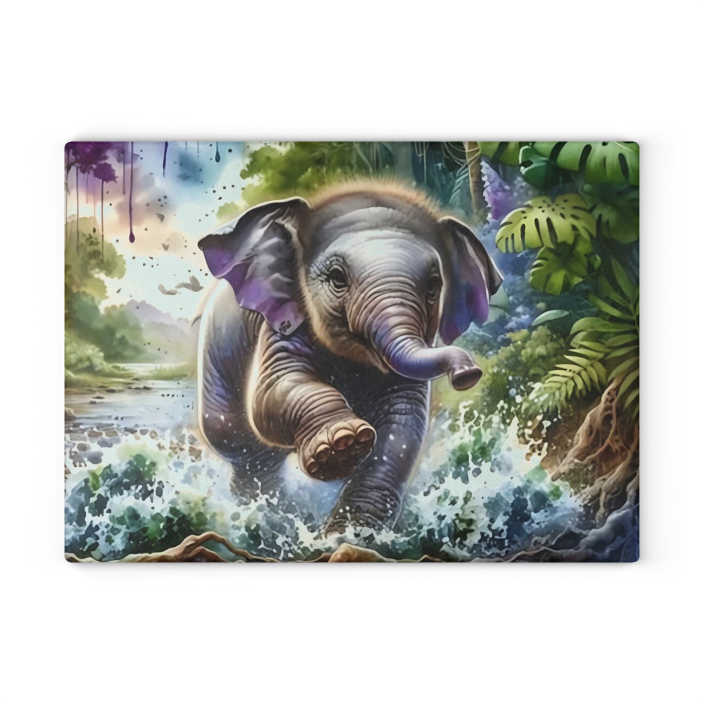 🐘 Jungle Baby Elephant Splash Cutting Board – Playful Safari Energy for Your Kitchen