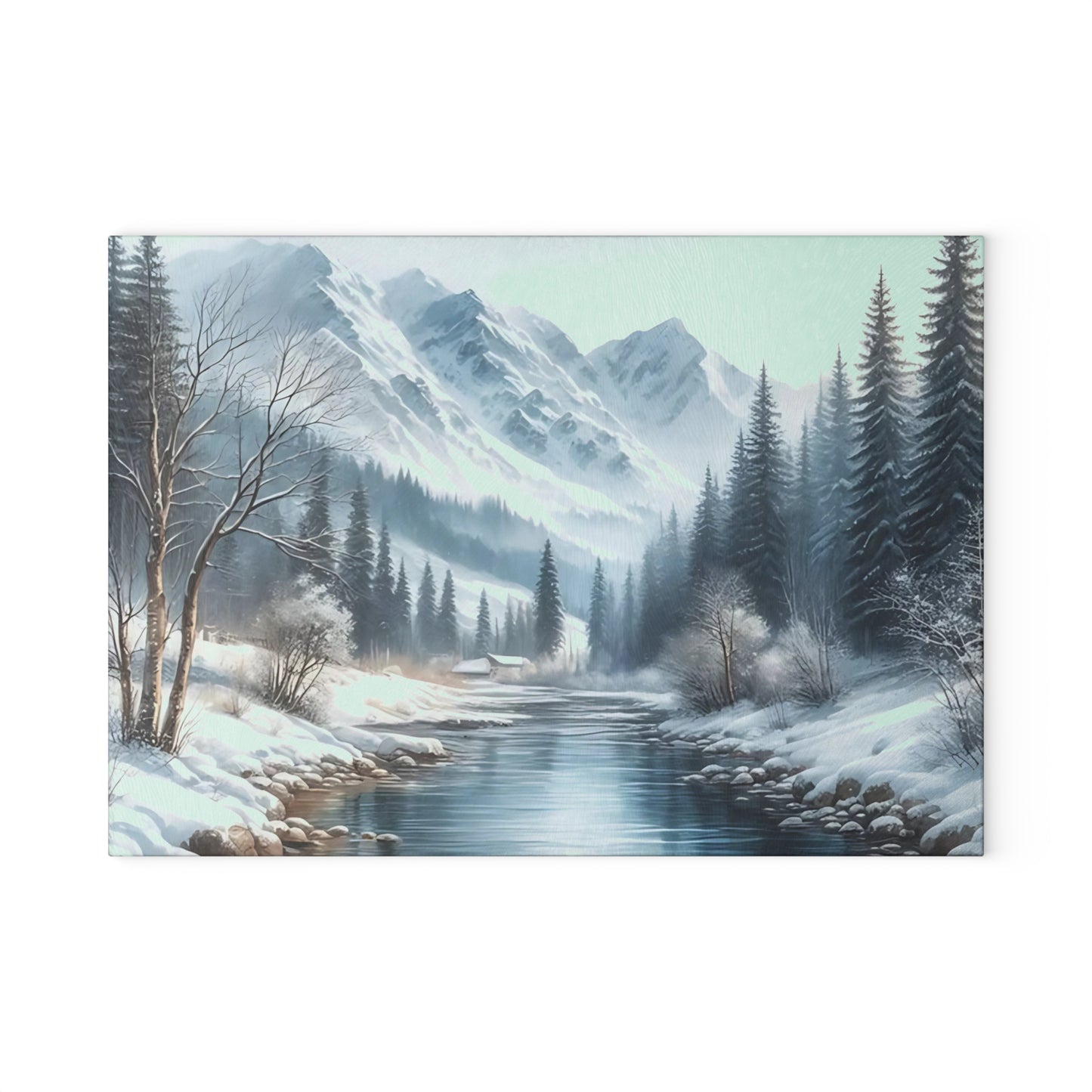 🏔️ Snowy Mountain River Cutting Board – Winter Tranquility for Your Kitchen ❄️