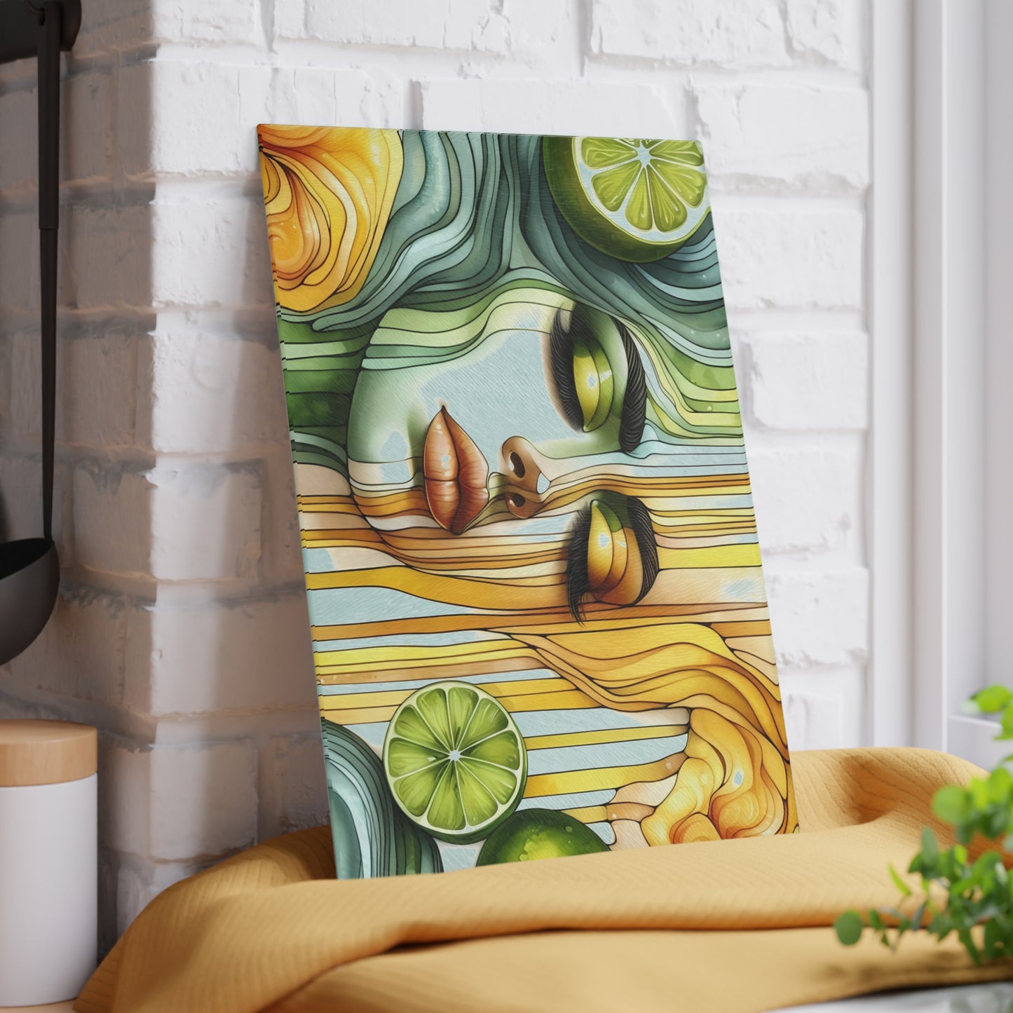 Tabla de cortar de vidrio con diseño de diosa de limón y lima: audaz, hermosa y refrescantemente única