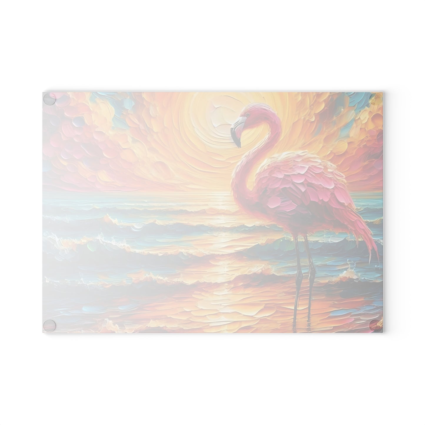 Tabla de cortar - Tabla de cortar de vidrio templado con diseño de flamenco rosa y atardecer en la playa, tabla de charcutería, tabla de cortar, regalo de inauguración de la casa, tabla de cortar personalizada, rústica