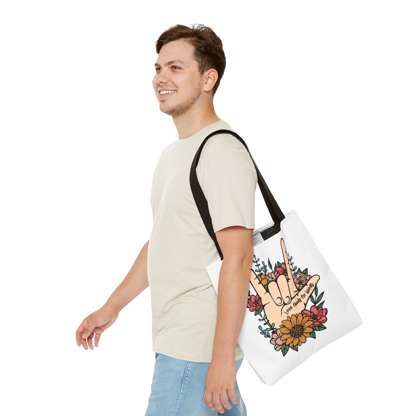 Bolsa de tela con gesto de "Te amo" en ASL (siglas en inglés)