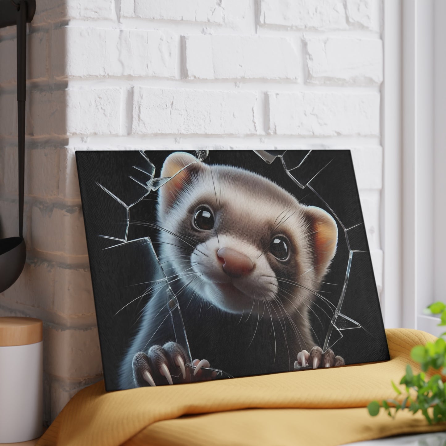 Tabla de cortar de vidrio con forma de hurón, adorable decoración de cocina para amantes de las mascotas, tabla para servir con temática de animales pequeños, regalo único para dueños de hurones, tabla para charcutería