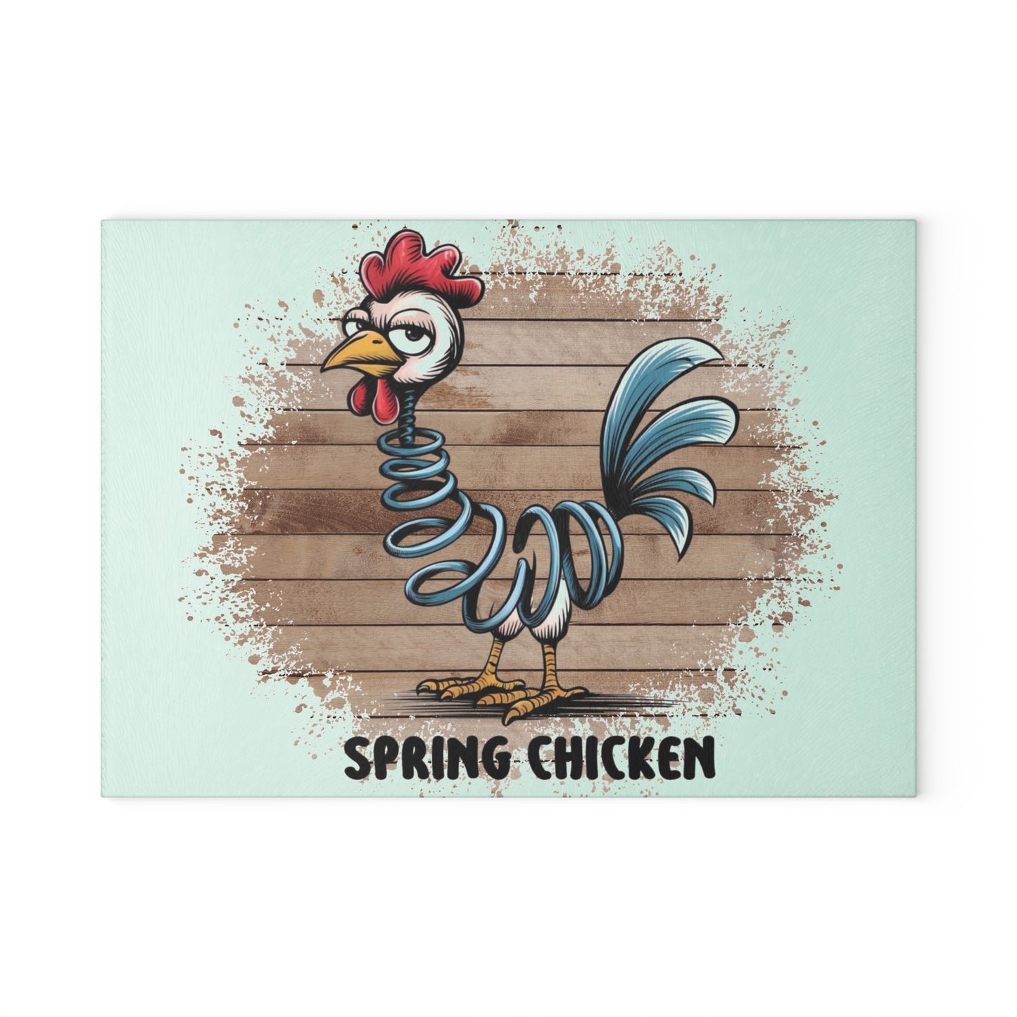 🐔🌀 POLLO DE PRIMAVERA – Tabla de cortar de vidrio con humor gruñón y encanto campestre 🌻🥄