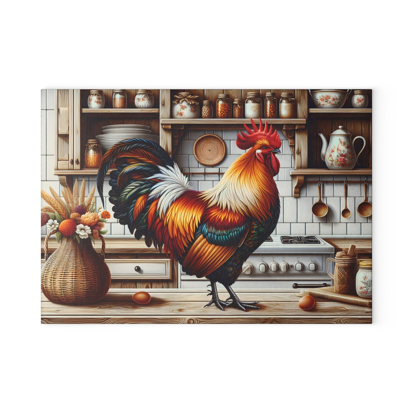 🐓 Rooster Kitchen Cutting Board – Colorful Farmhouse Charm with Country Flair