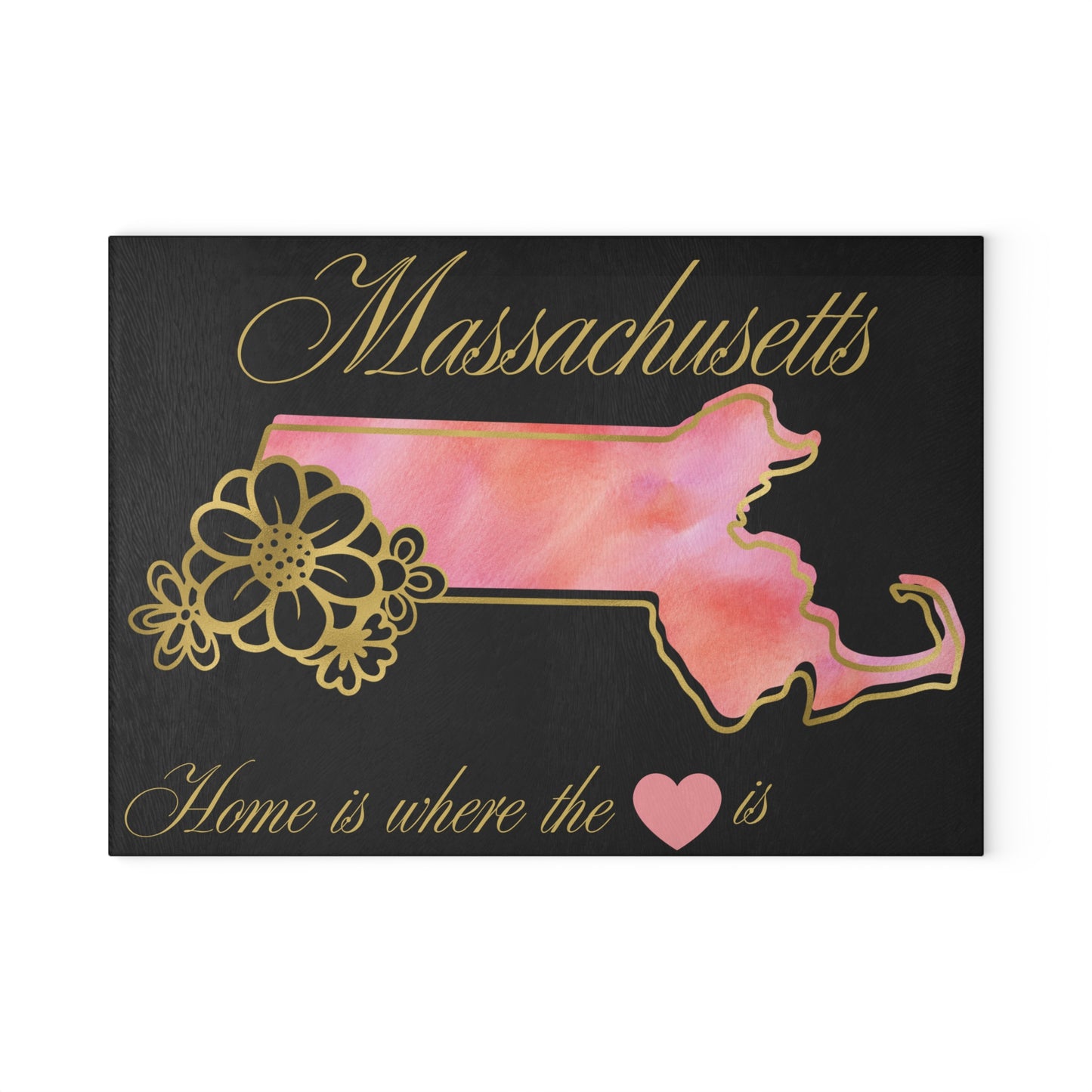 🌸 Massachusetts State Cutting Board – Soft Blush Beauty with Home Heart Charm
