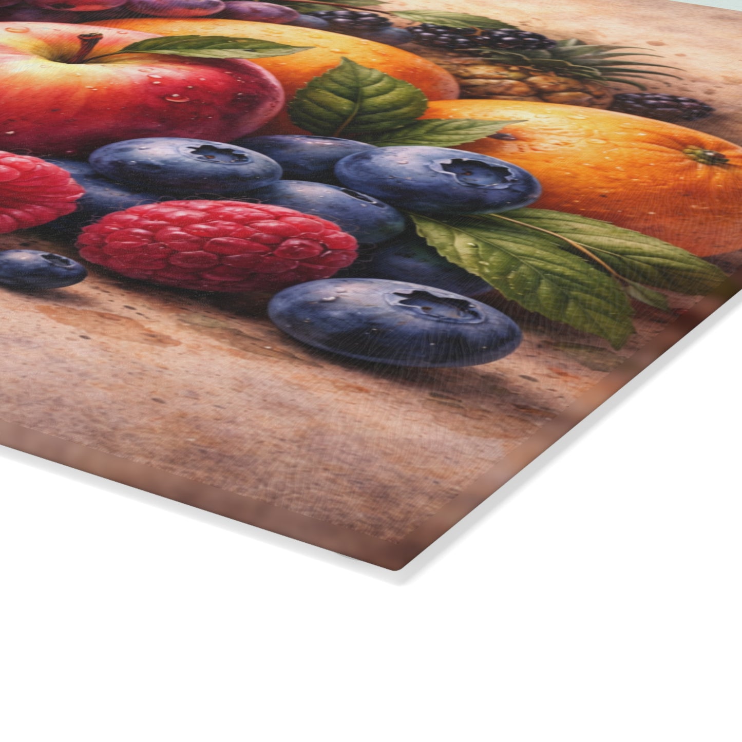 Classic Orchard Still Life Glass Cutting Board – Fruit Market Kitchen Accent