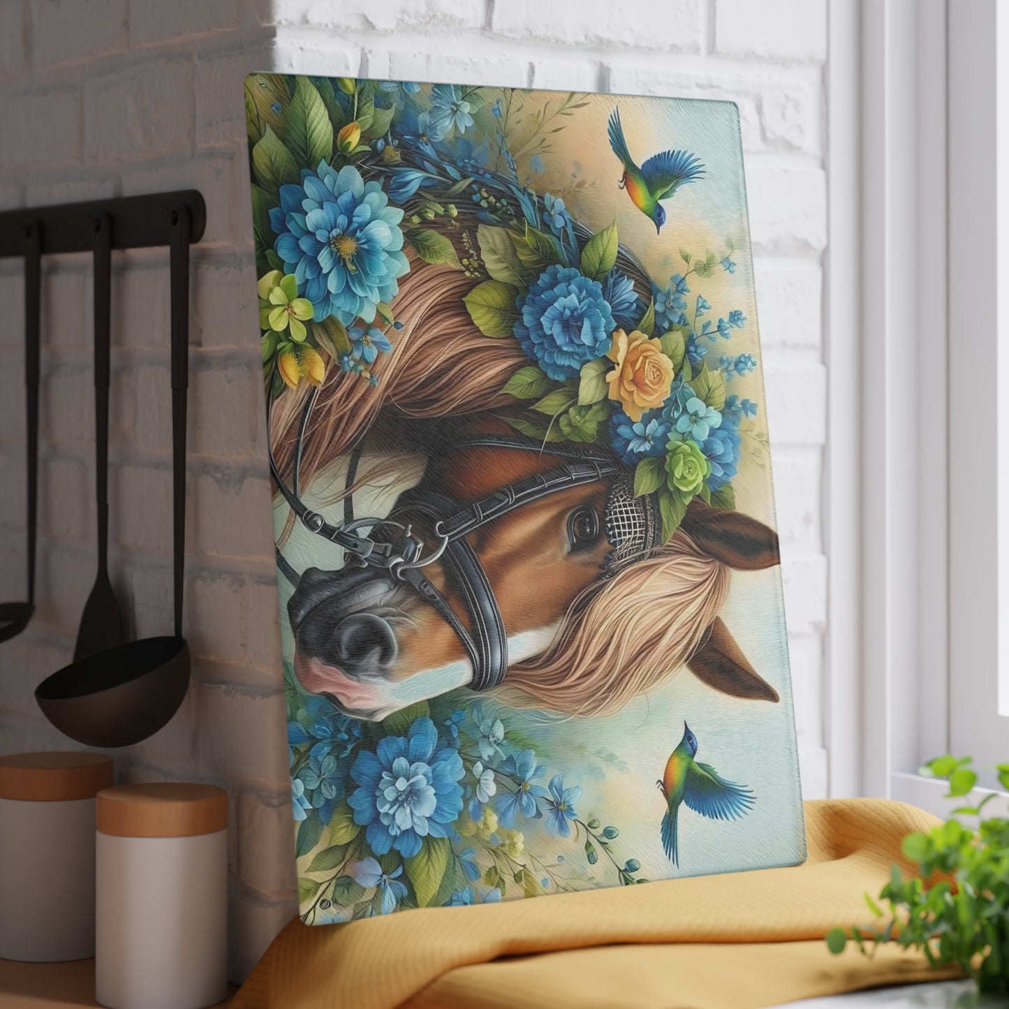 Hermosa tabla de cortar de caballo, tabla de cortar de vidrio templado, tabla de charcutería, tabla de cortar, regalo de inauguración de la casa, tabla de cortar personalizada