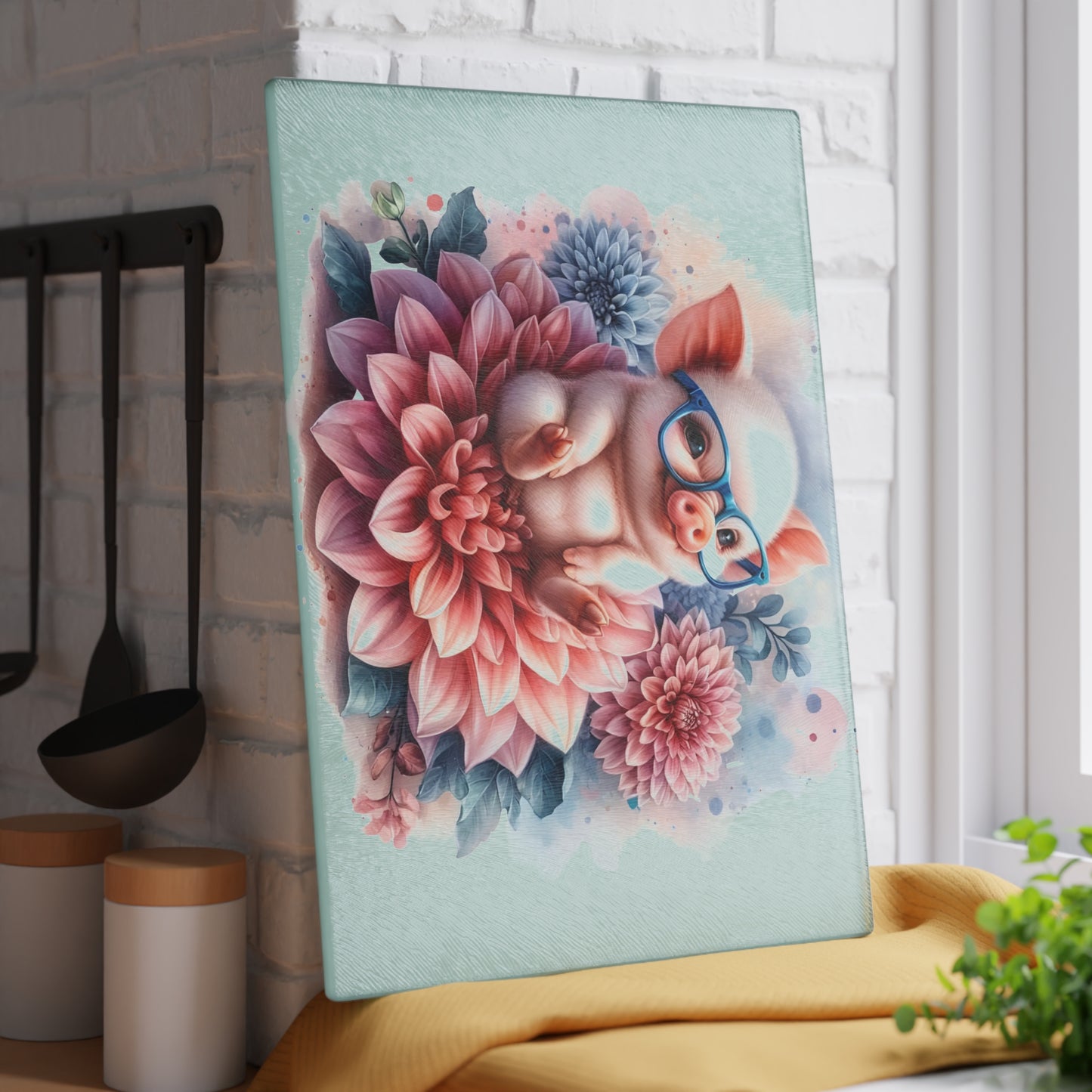 🐷🌸 Adorable Piglet with Glasses Cutting Board – Sweet Farmhouse Charm for Your Kitchen 🌸🐷