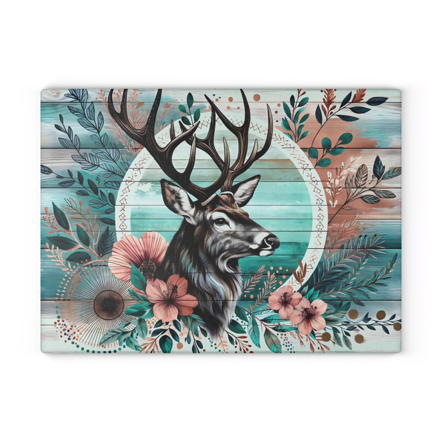 🦌🌸 Rustic Deer Floral Cutting Board – Woodland Cabin Kitchen Décor with Antlers & Flowers 🌿🏞️
