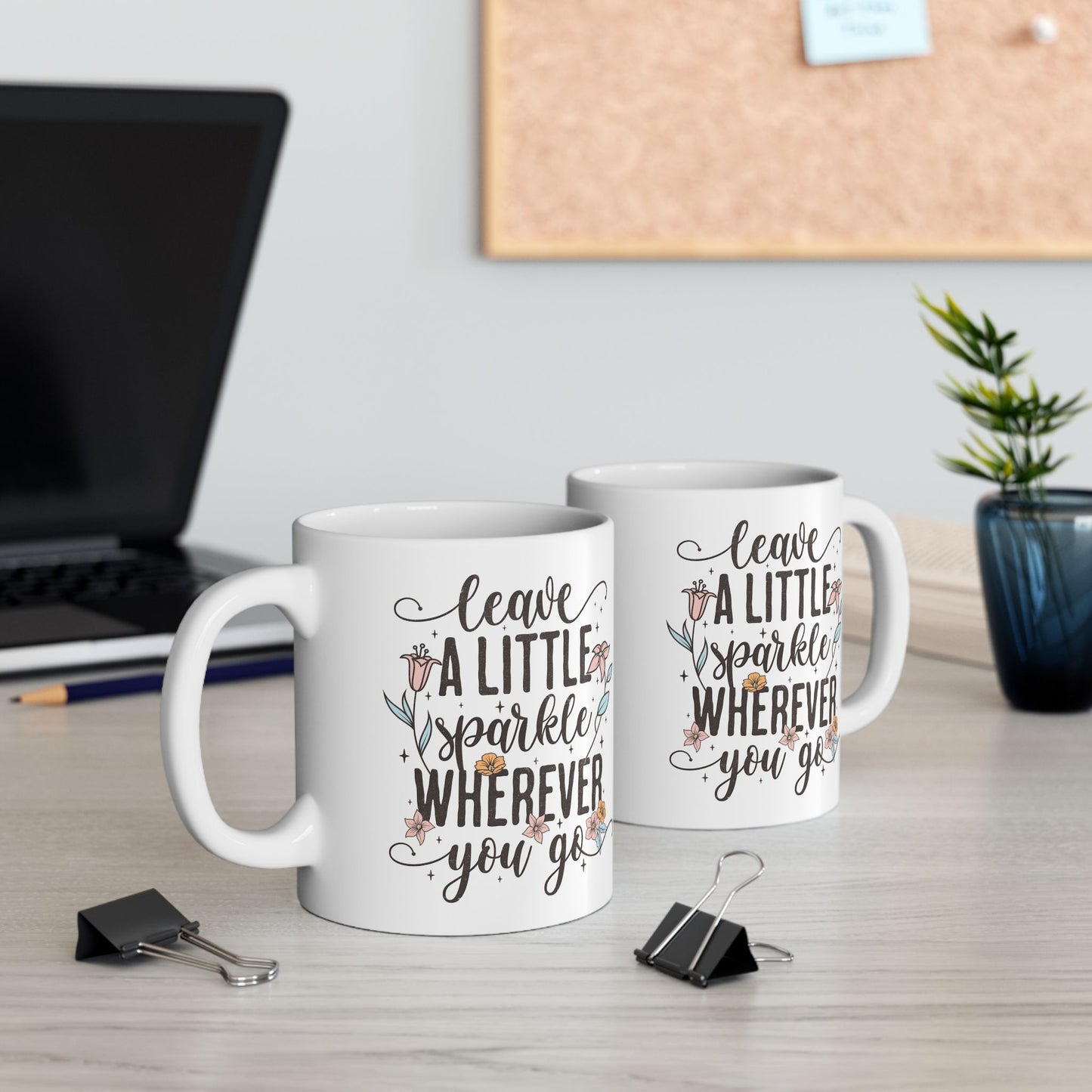 Taza floral “Deja un poco de brillo dondequiera que vayas” ✨