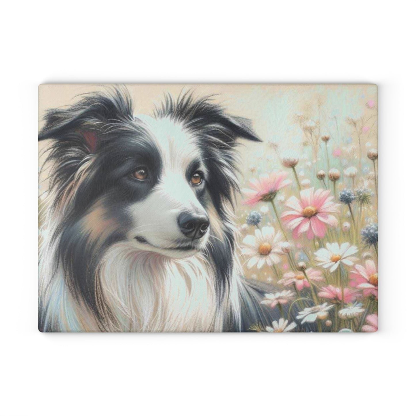 🌼 Border Collie in Bloom Cutting Board – Graceful Elegance for Dog-Loving Homes