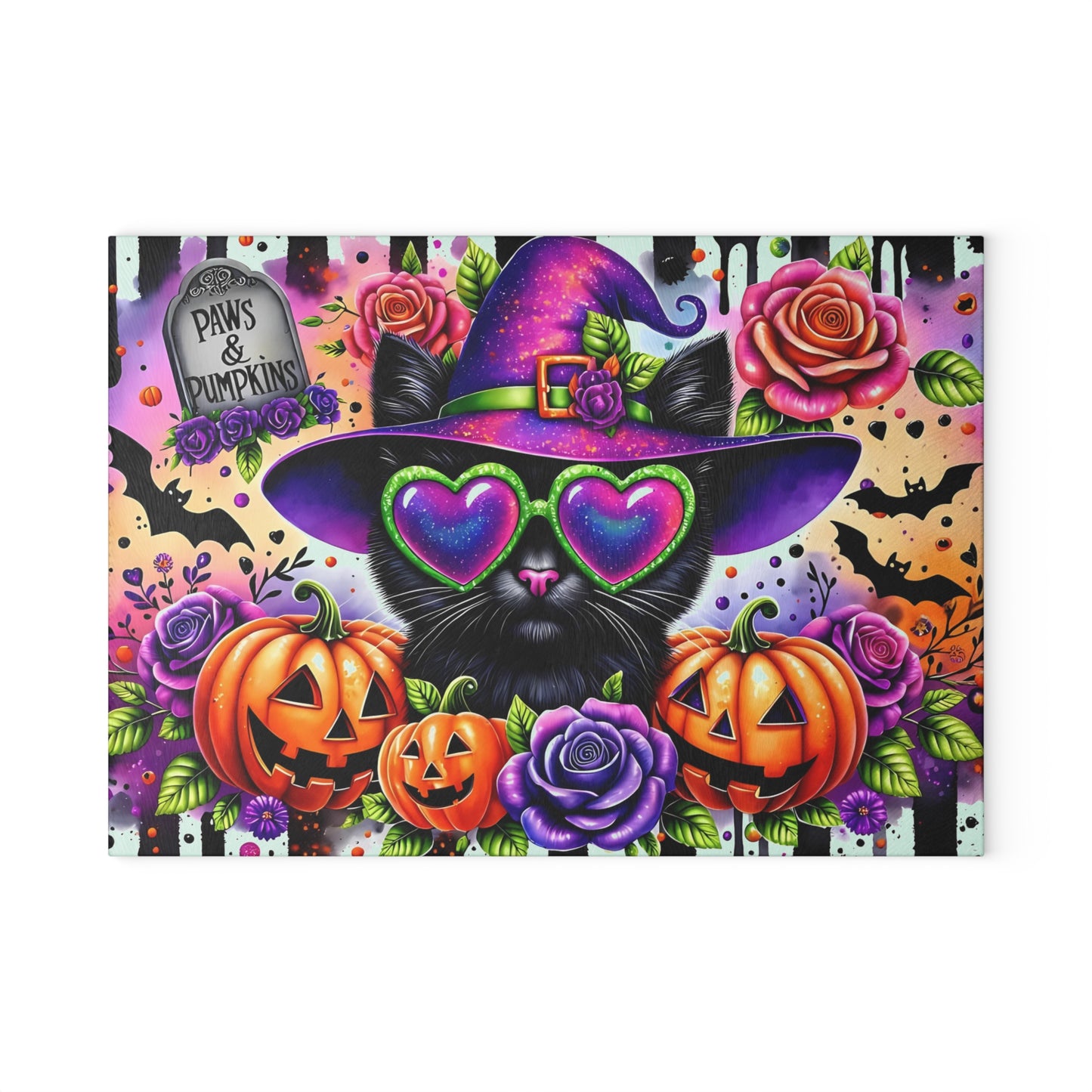 🐾🎃 Paws & Pumpkins Halloween Cat Cutting Board – Spooky Glam with Witchy Charm 🦇🌹