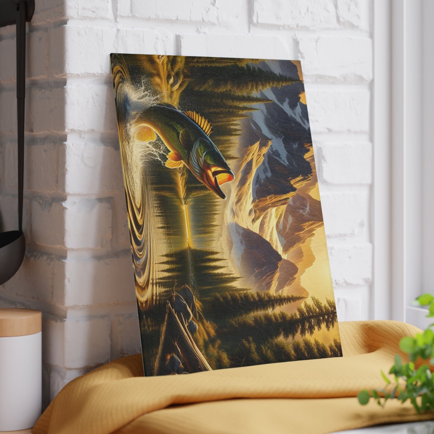 ๐ฃ Mountain Lake Fishing Scene Cutting Board โ Perfect for Anglers & Outdoor Enthusiasts ๐ฒ