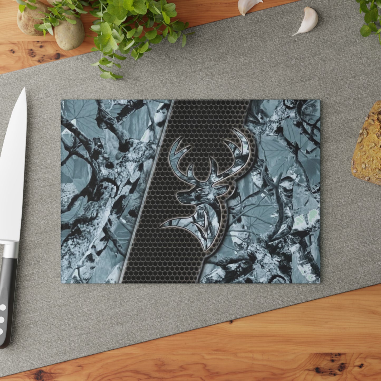 🦌 Blue Camo Deer Cutting Board – Rugged Style Meets Rustic Utility for the Modern Outdoorsman