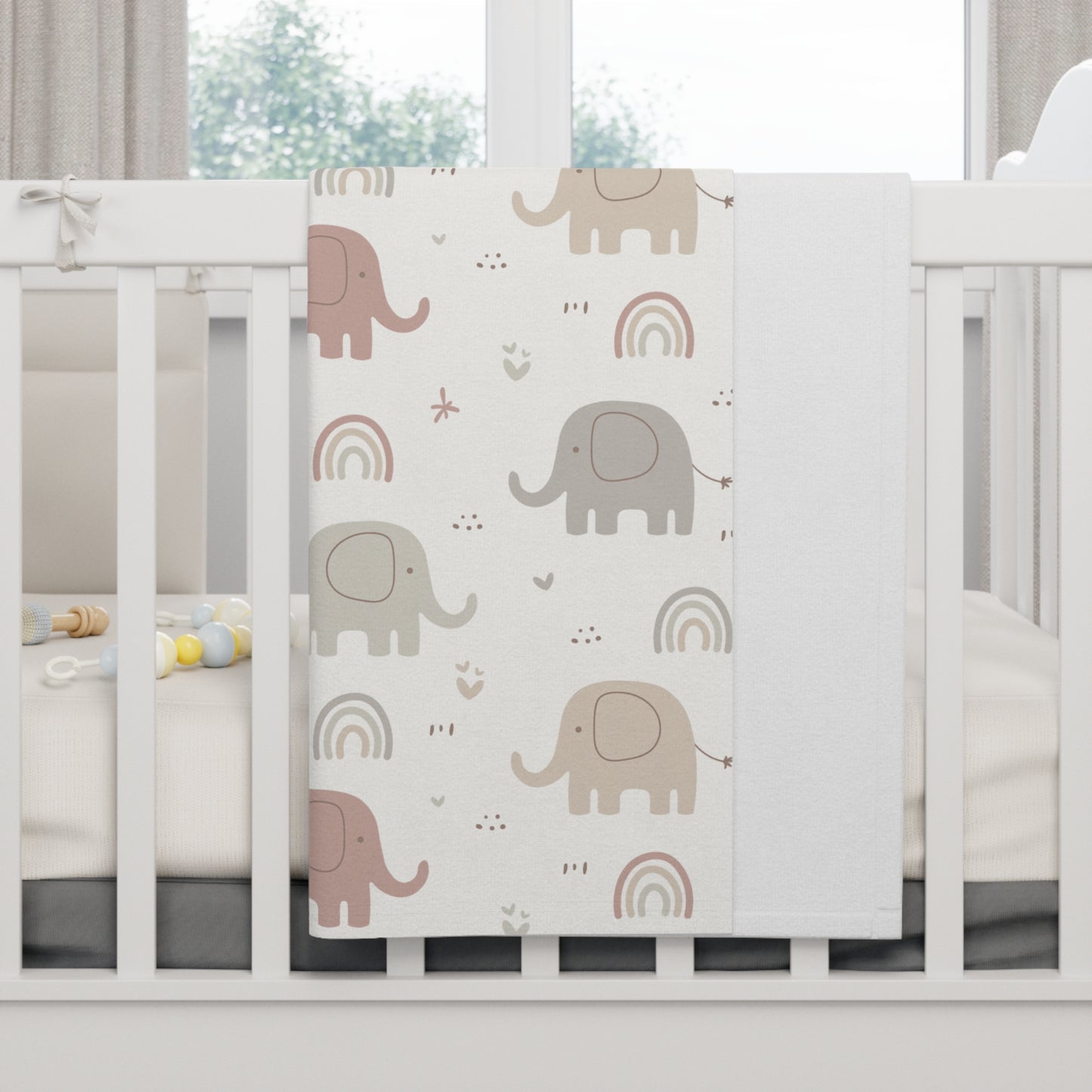 Boho Rainbow Elephants Baby Blanket – Ultra-Soft Fleece 30″×40″ | Neutral Nursery Cozy