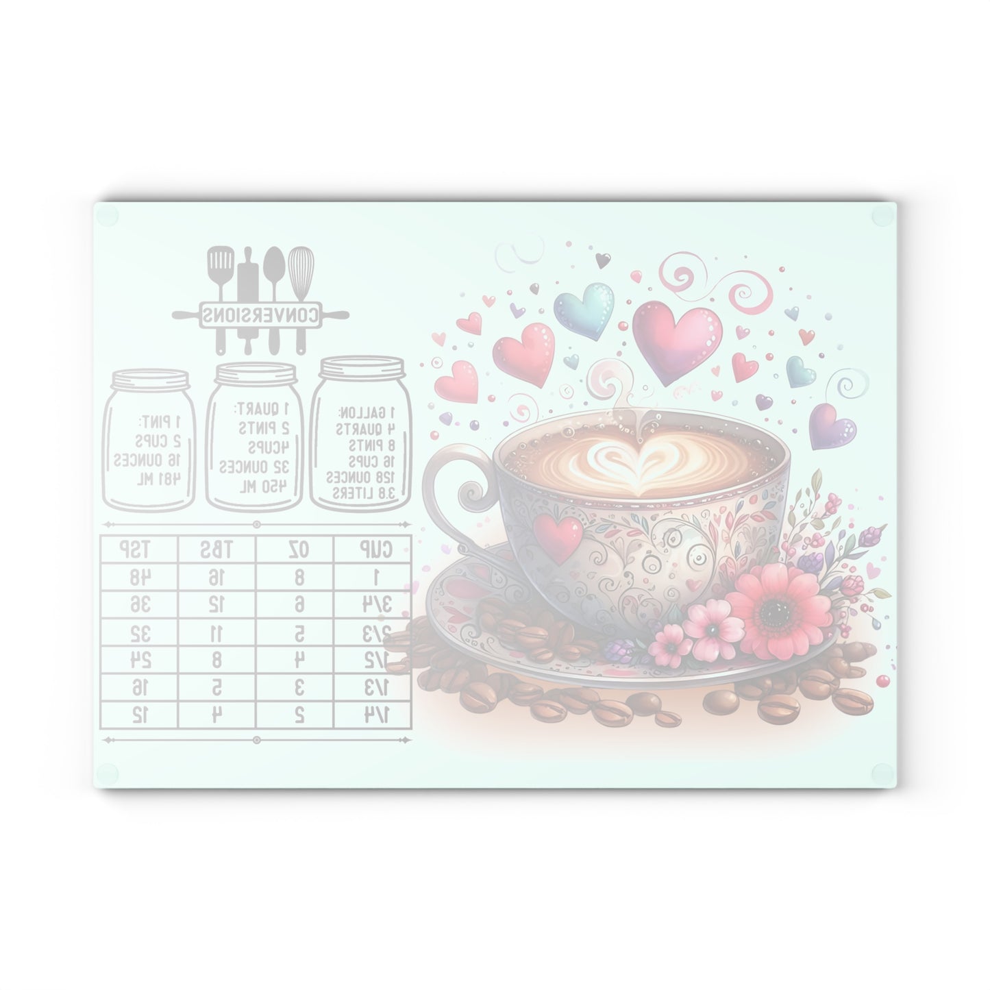 ☕ Heart Latte Kitchen Conversions Cutting Board – Whimsical Charm Meets Practical Use