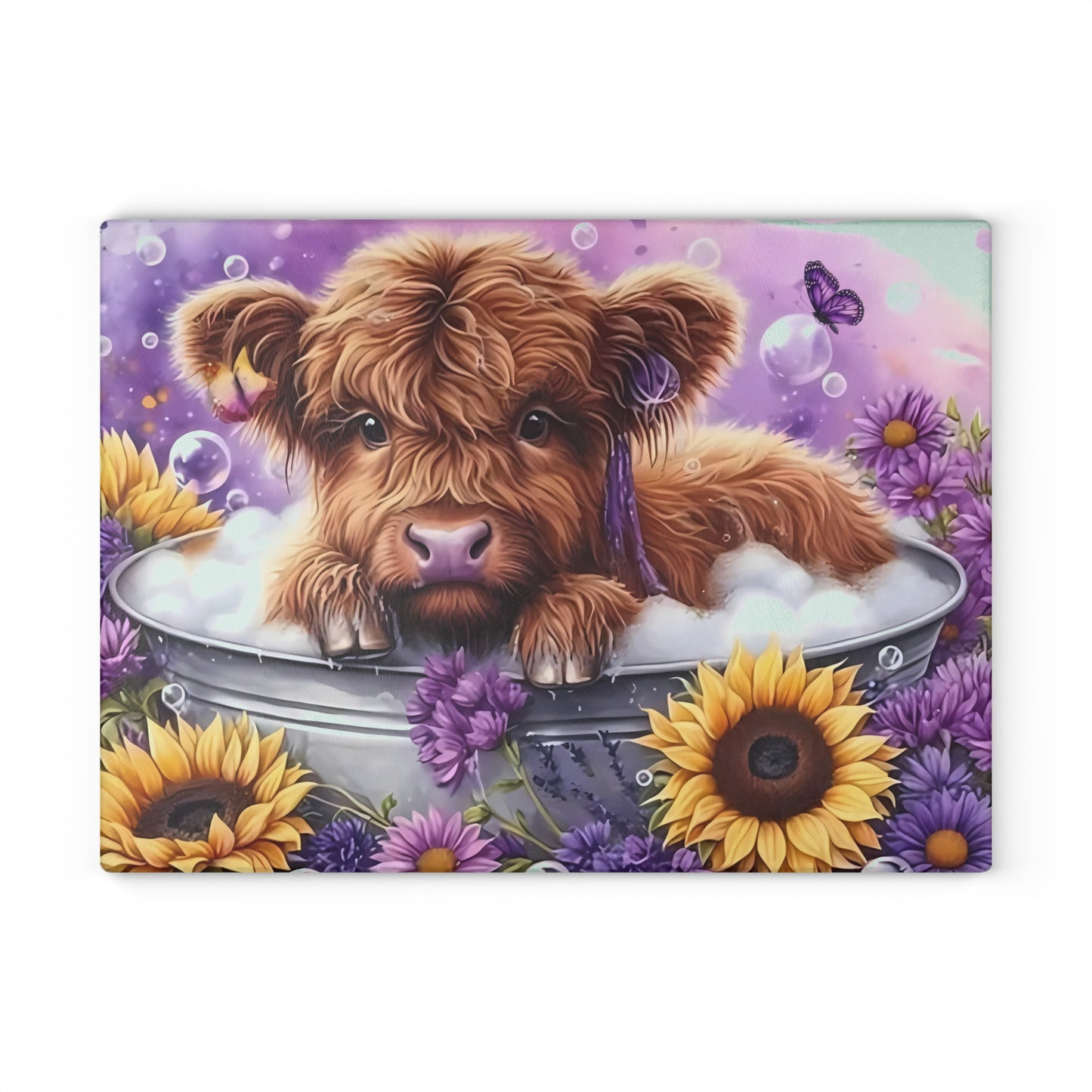 🐮💜 Lavender Highland Calf Cutting Board – Cozy Farmhouse Vibes with Country Bloom Charm