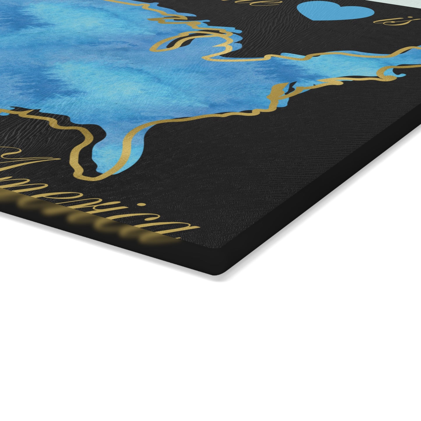 USA Floral Cutting Board – Blue Watercolor Elegance with Golden American Charm 💙