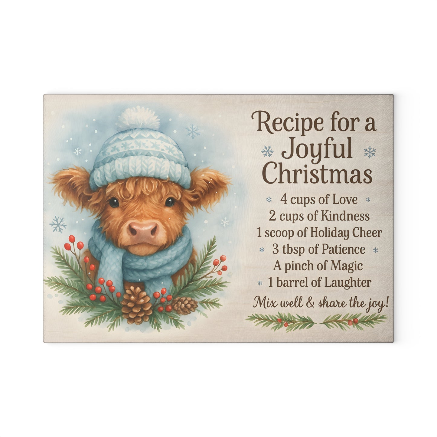 ❄️🎄 Blue Winter Highland Cow Recipe for a Joyful Christmas Cutting Board – Cozy Holiday Kitchen Décor 🎁✨