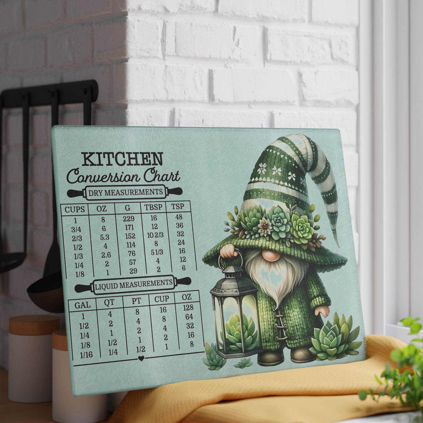 🎄🧑🍳 Green Gnome Kitchen Conversion Cutting Board – Whimsical Holiday Helper with Succulent Charm 🌱✨