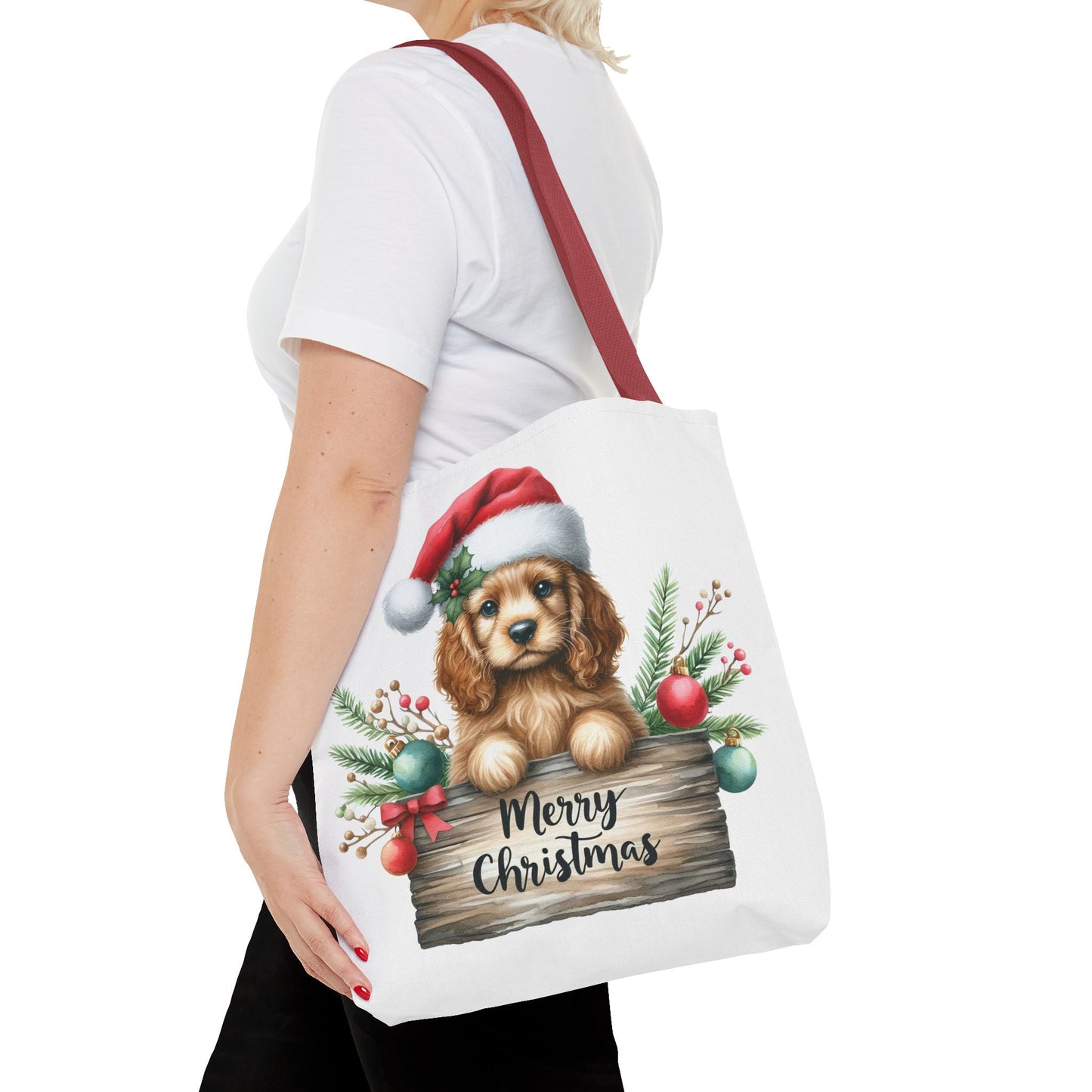 🐶 Cocker Spaniel “Merry Christmas” Tote Bag – Cozy Holiday Charm in Every Stitch 🎄