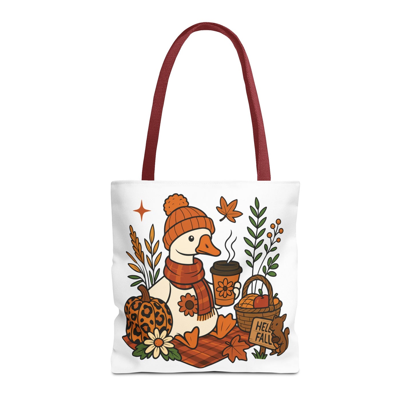 🧣 Hello Fall Cozy Duck Tote Bag – A Quirky Autumn Hug in a Bag 🍂🦆