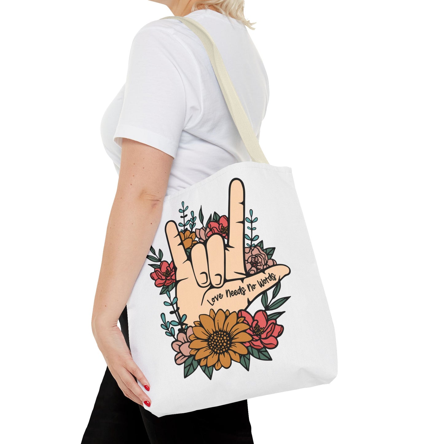 Bolsa de tela con gesto de "Te amo" en ASL (siglas en inglés)