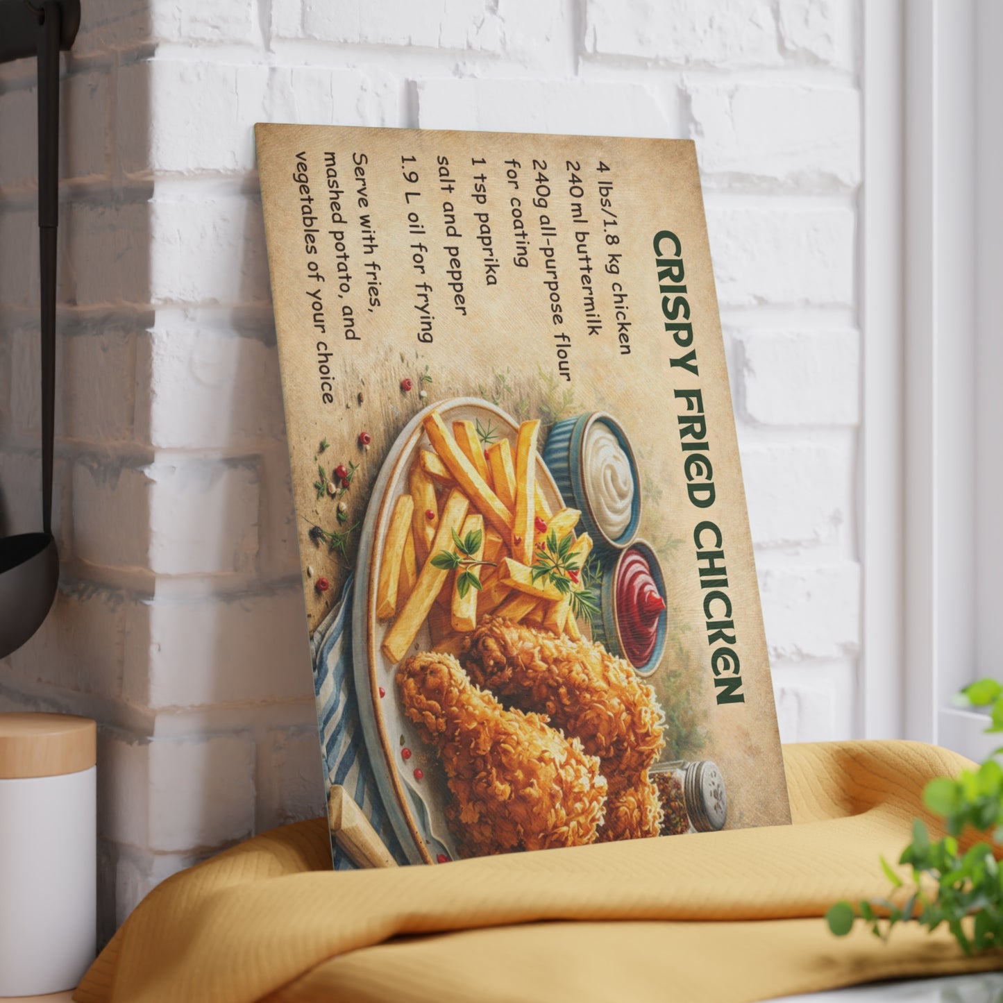 Crispy Fried Chicken Recipe Glass Cutting Board – Classic Comfort Food Kitchen Art