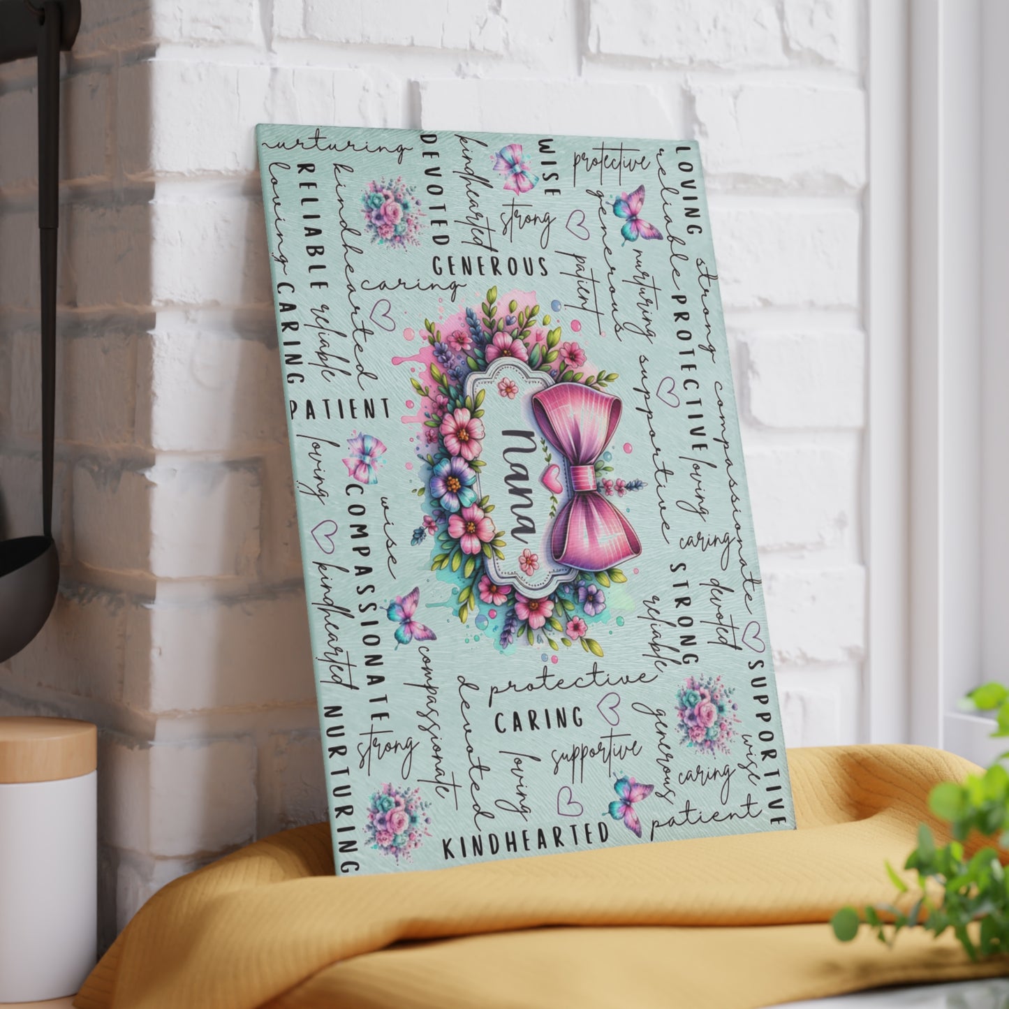 🎀🌸 Nana Bow Cutting Board – Inspirational Floral Beauty for Your Kitchen 🦋💖