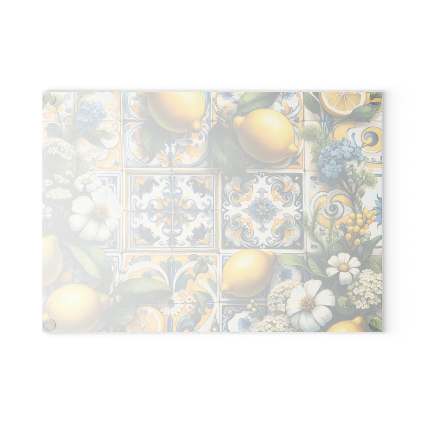 🍋🌼 Lemon Tile Floral Cutting Board – Mediterranean Charm for Your Kitchen 🌸🍋