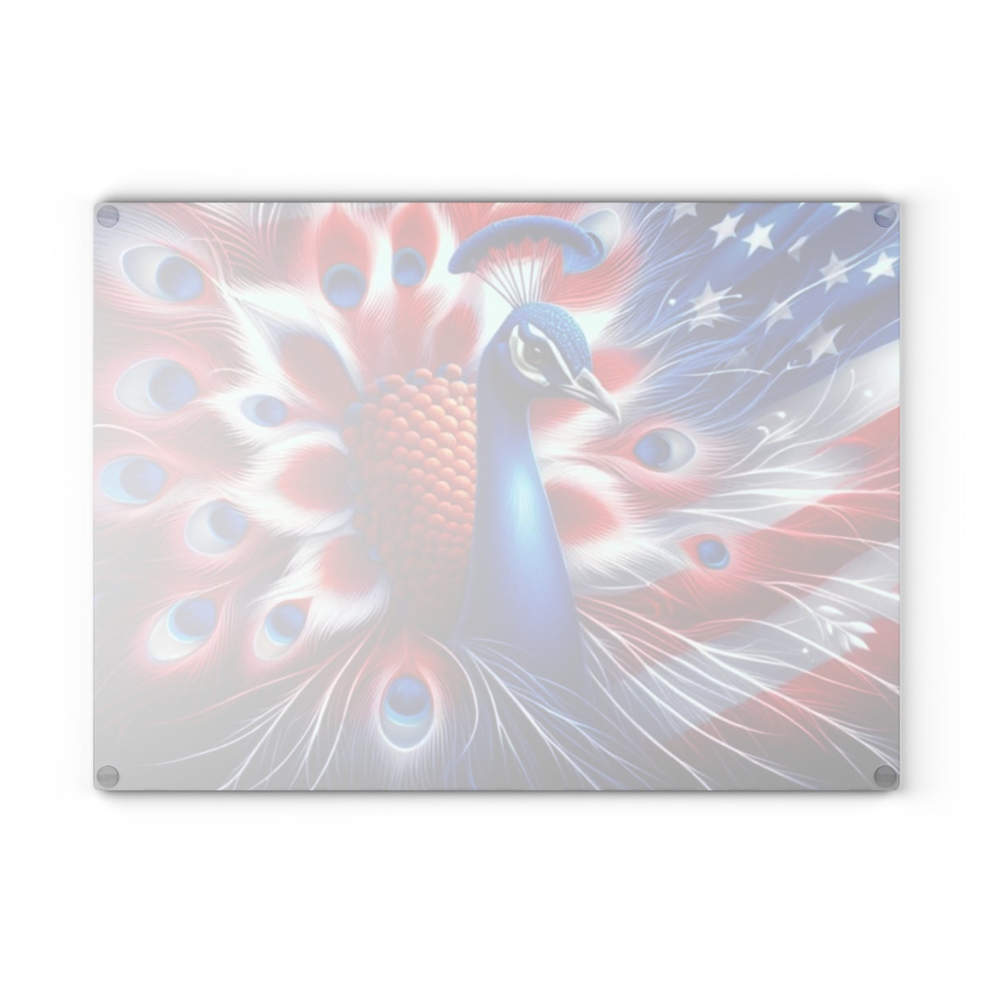 🦚 4th of July Patriotic Peacock Glass Cutting Board – Red, White & Beautiful!