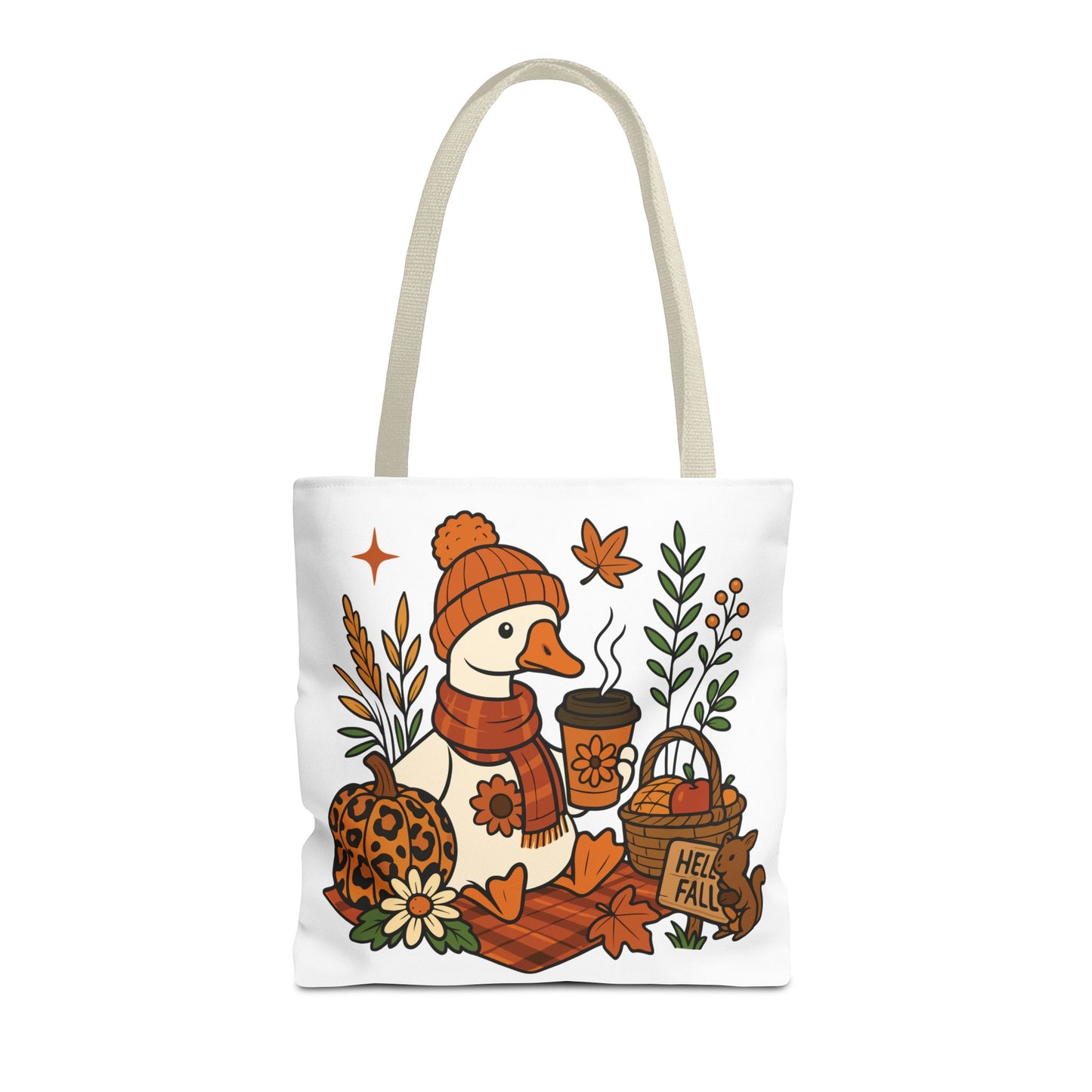 🧣 Hello Fall Cozy Duck Tote Bag – A Quirky Autumn Hug in a Bag 🍂🦆
