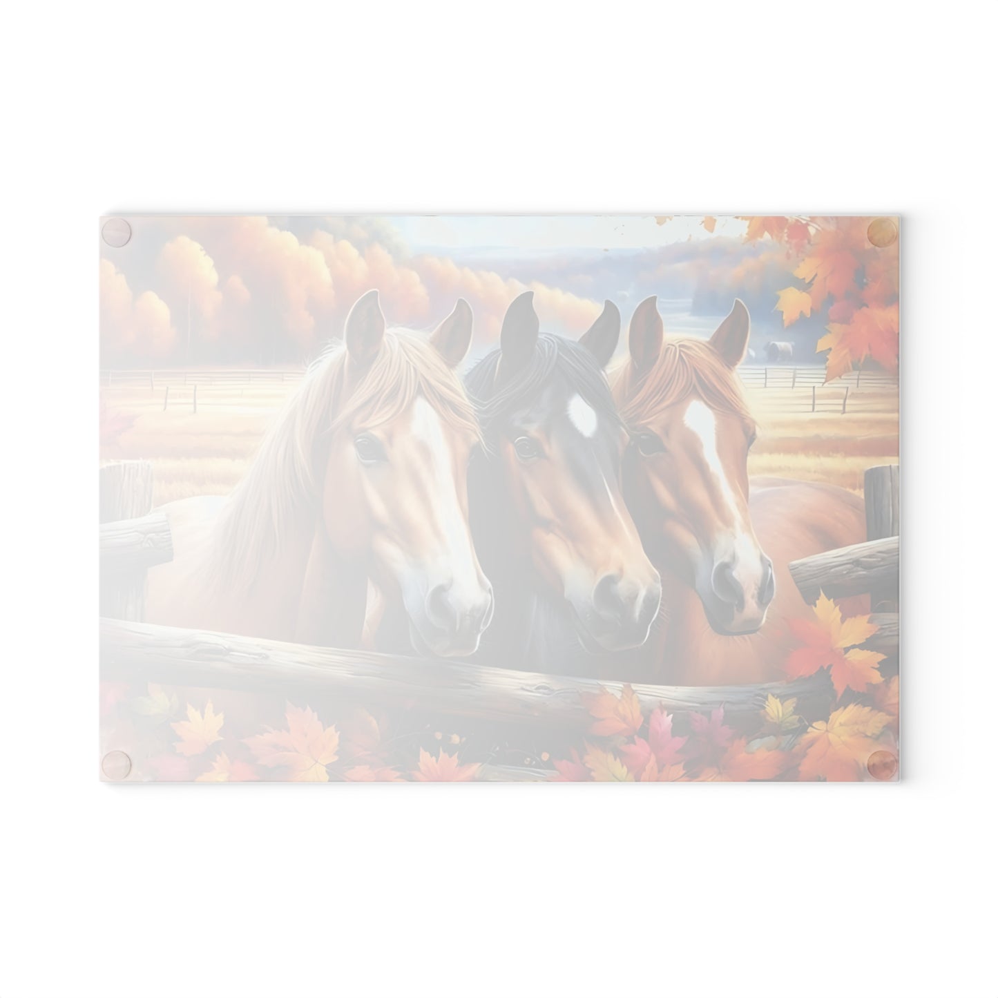 🐎🍂 Autumn Horses Glass Cutting Board – Rustic Country Charm for Your Kitchen 🍂🐎