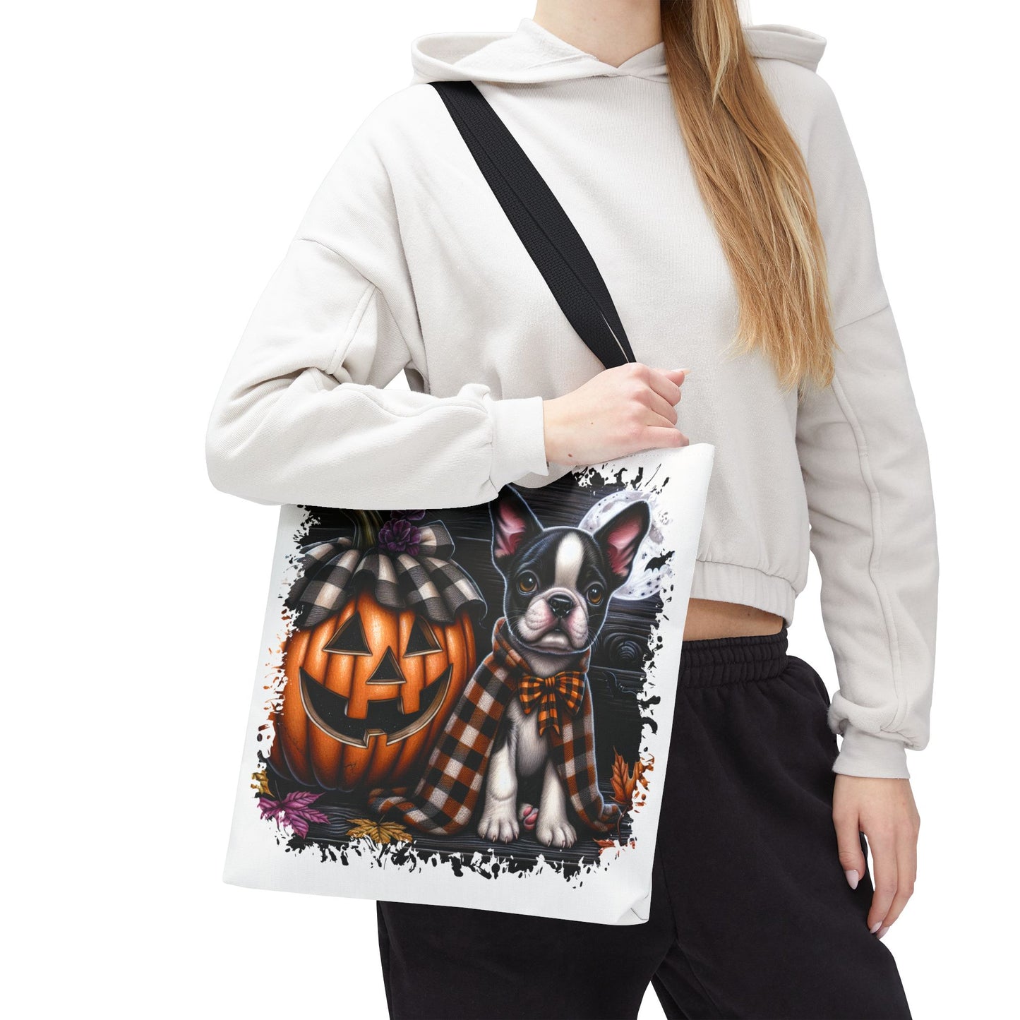 🎃 Boston Terrier Halloween Tote Bag – Spooky Cute with Plaid Style 🐾🖤👜