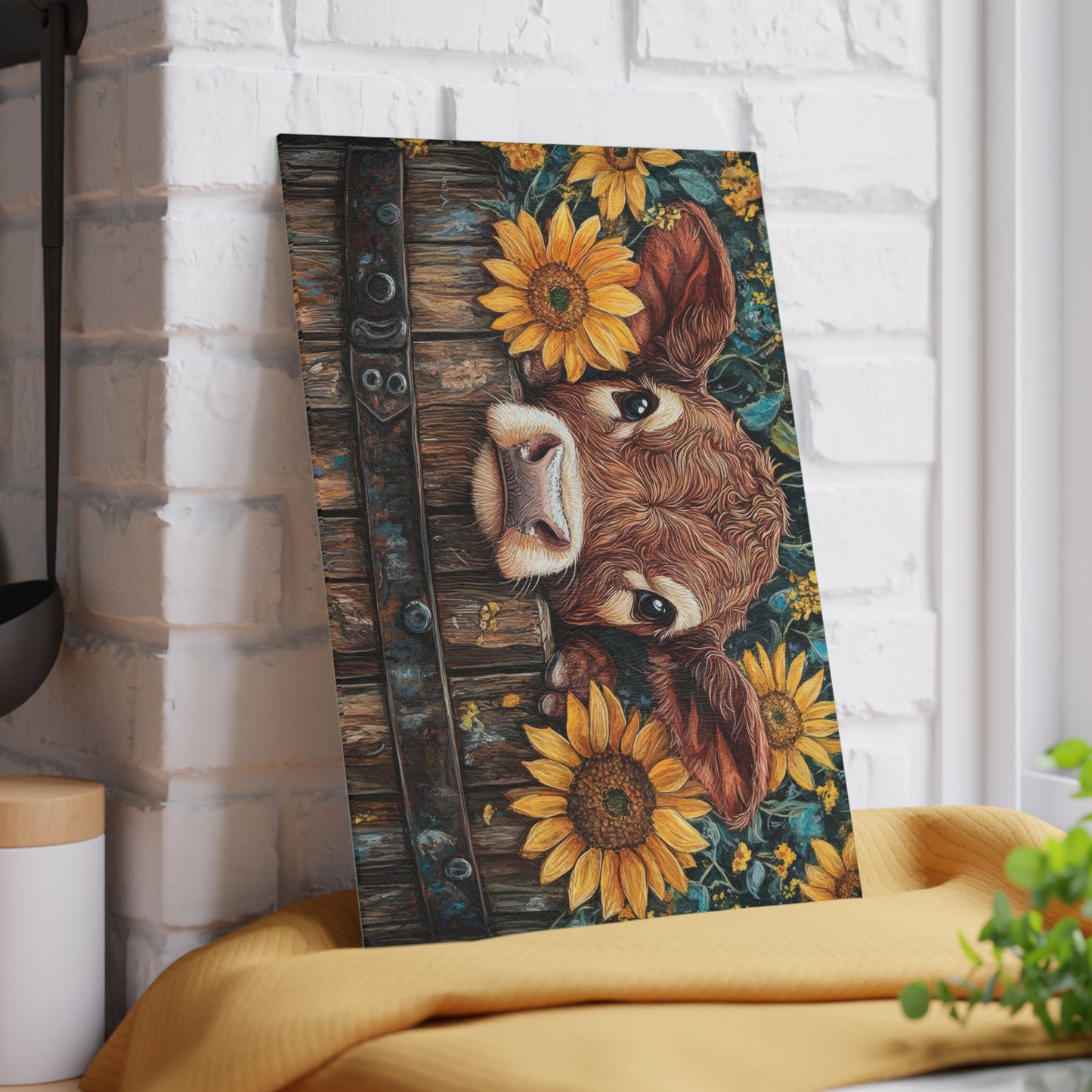 🐮🌻 Rustic Sunflower Calf Cutting Board – Farmhouse Charm for Your Kitchen 🌾