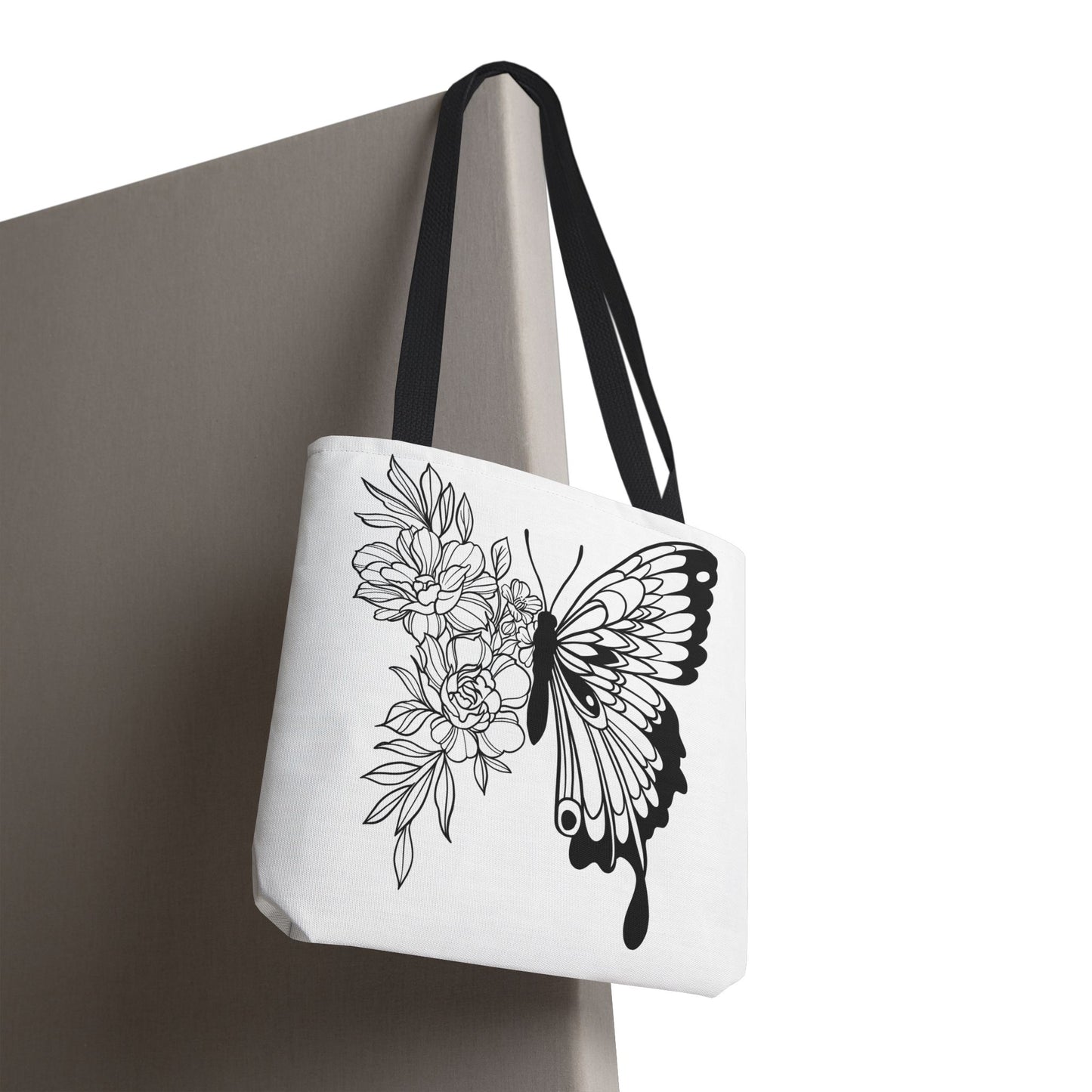 🦋 Black & White Butterfly Floral Tote Bag – Elegant Simplicity in Every Carry 🌸👜