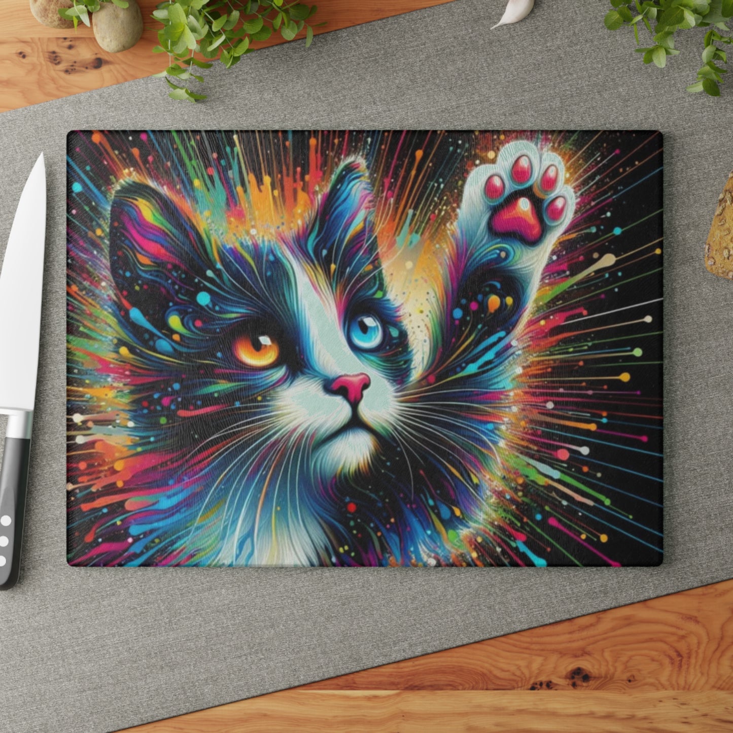 🐾 Rainbow Cat Cutting Board – Psychedelic Feline Art That Pops in Your Kitchen