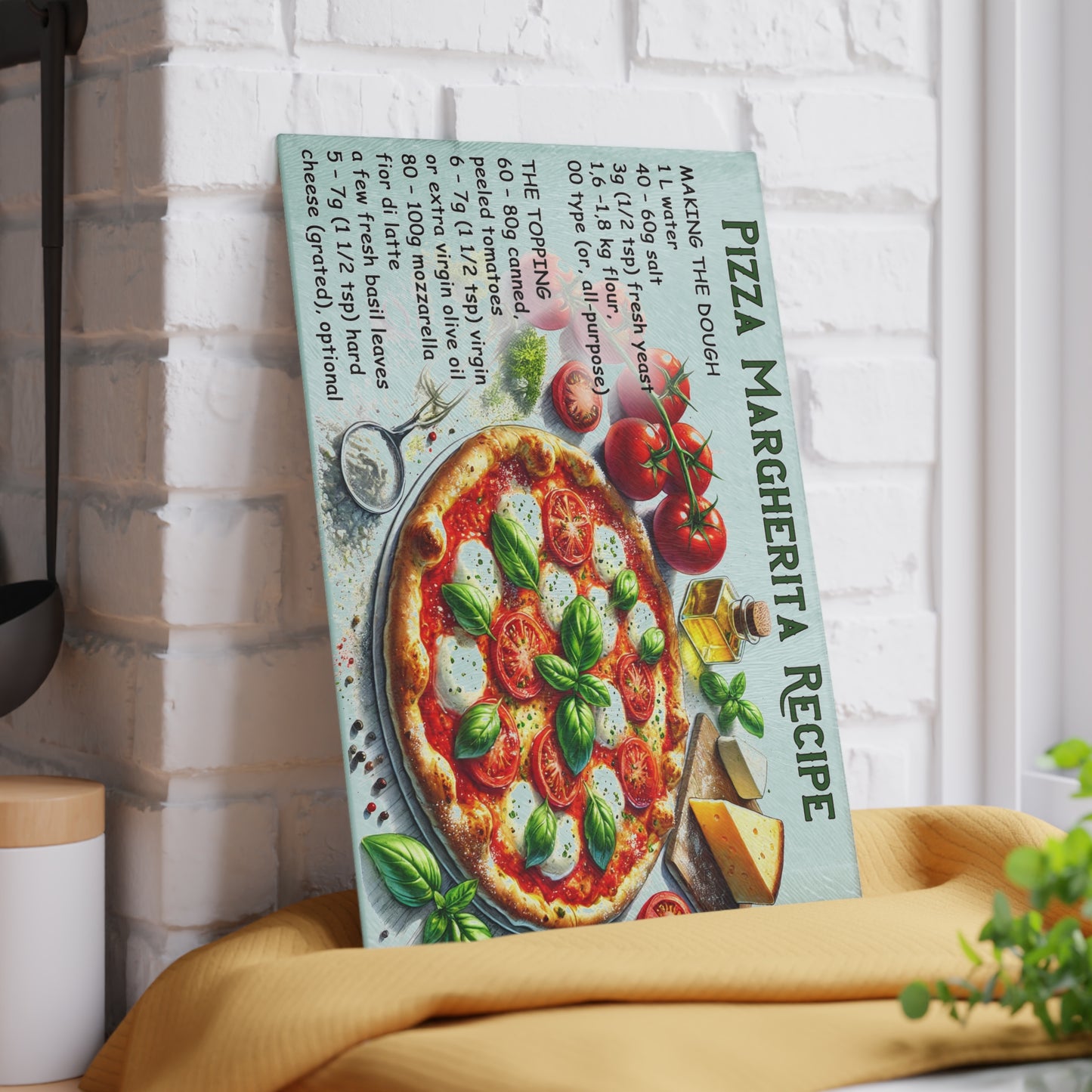 ๐ Pizza Margherita Recipe โ Authentic Italian Style Cutting Board