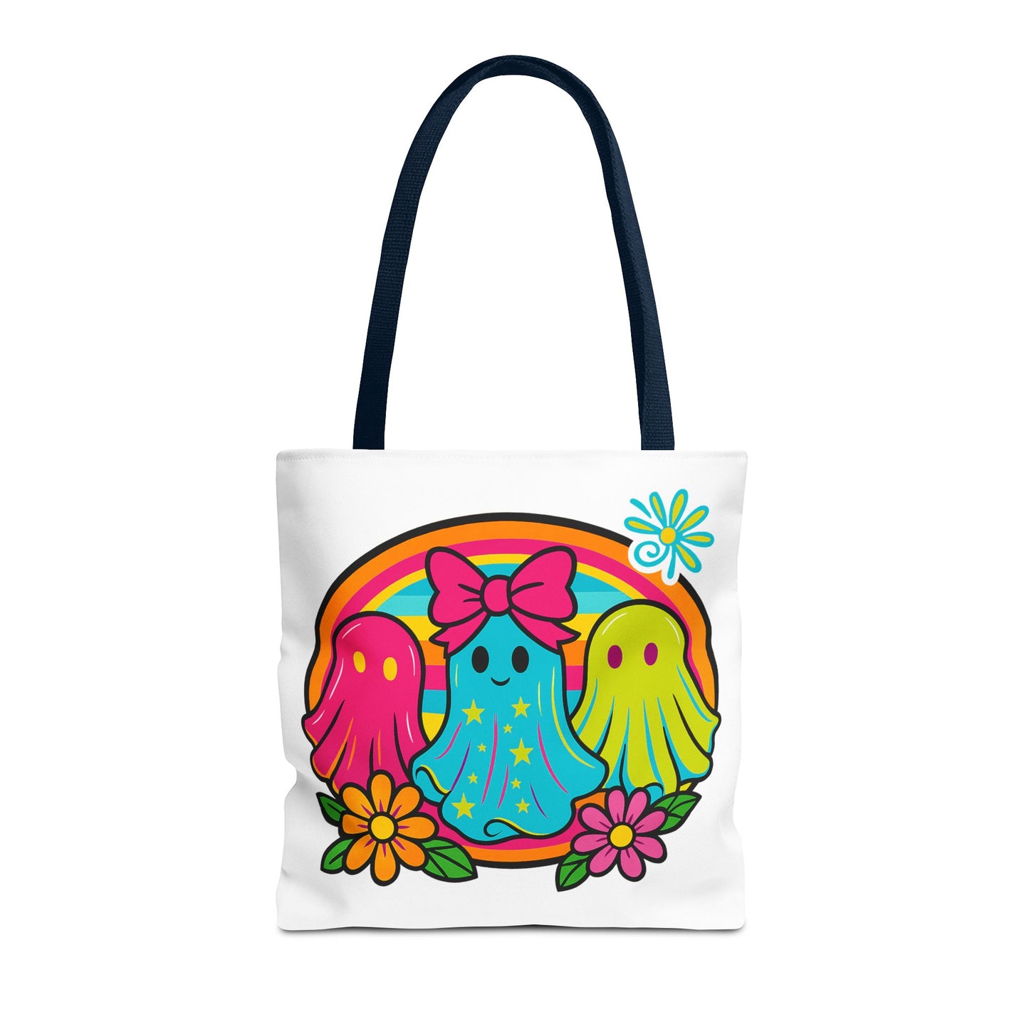 ๐ Retro Rainbow Ghosts Tote Bag โ Groovy Spooky Fun ๐ป๐