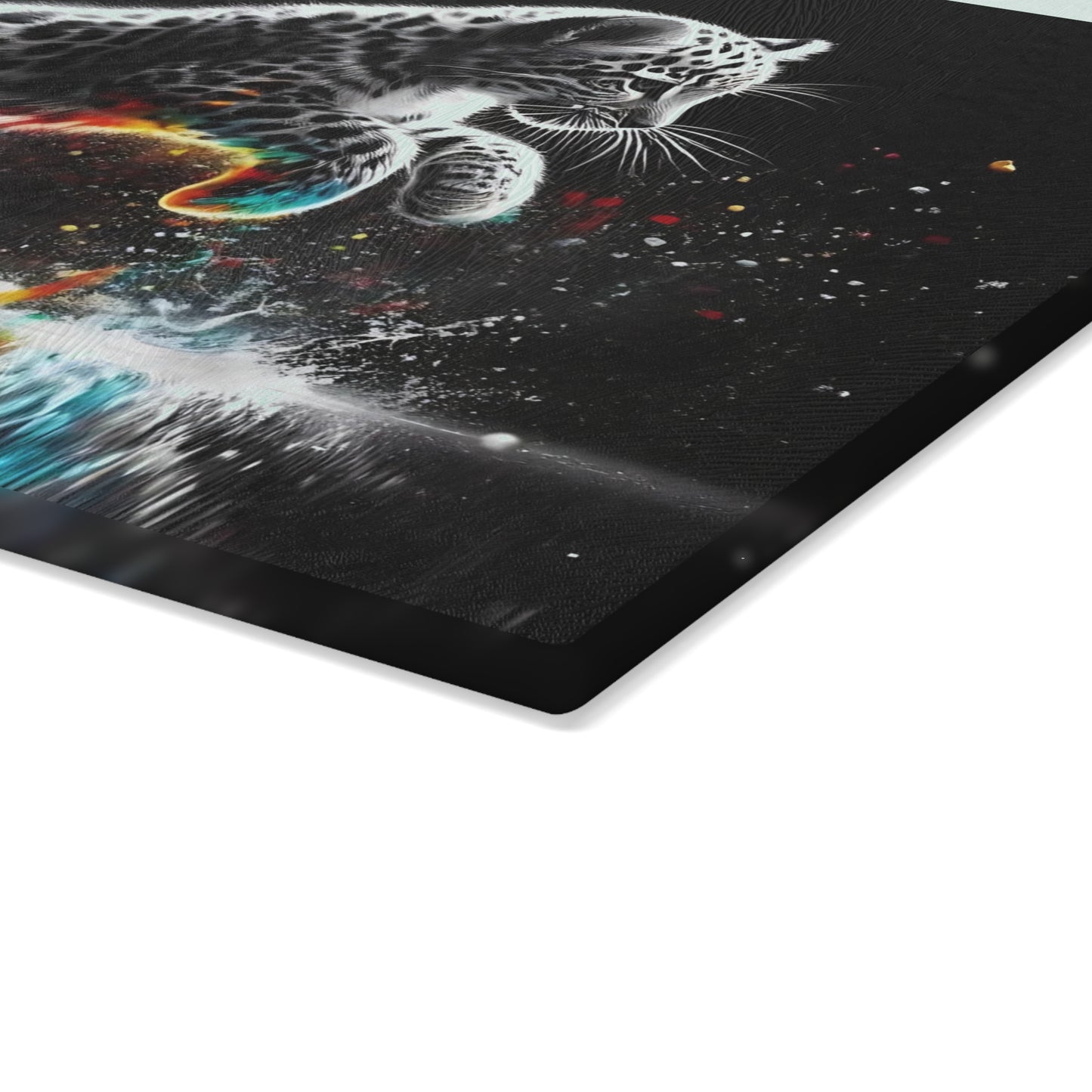 🐆 Leaping Leopard Splash Cutting Board – Fierce Energy Meets Wild Elegance 🌈💧