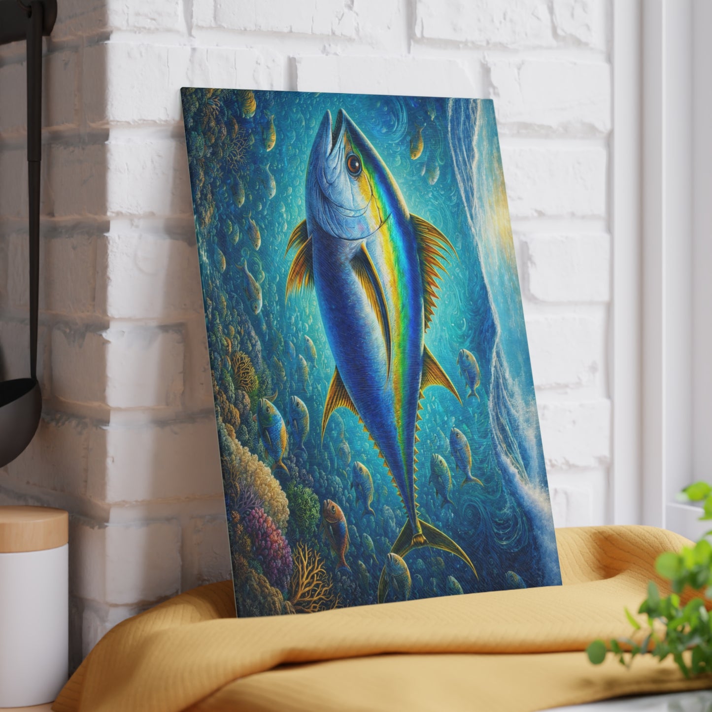Majestic Ocean Current Fish Glass Cutting Board – Vivid Underwater Reef Artwork