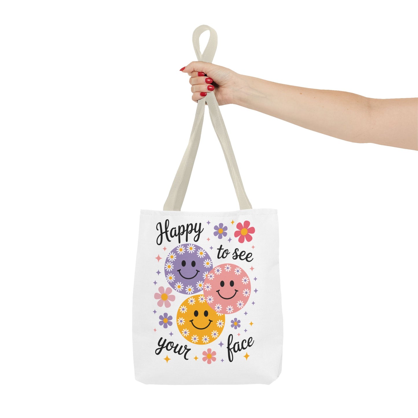 ๐ผ Happy Face Daisy Tote Bag โ Retro Smiles with Floral Charm ๐ธ