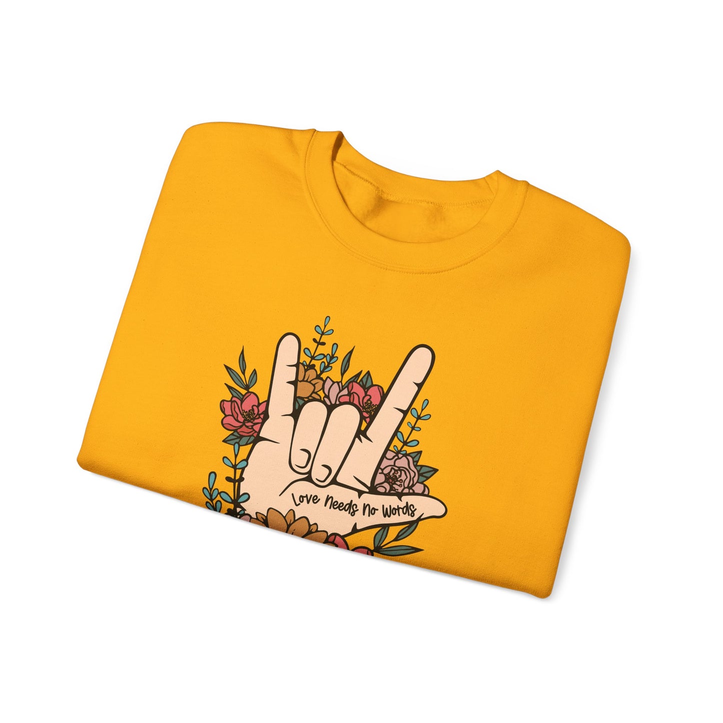 🎄🤟 Love Needs No Words Christmas Sweatshirt – ASL Holiday Floral Design for Meaningful Gifts 🌸🎁