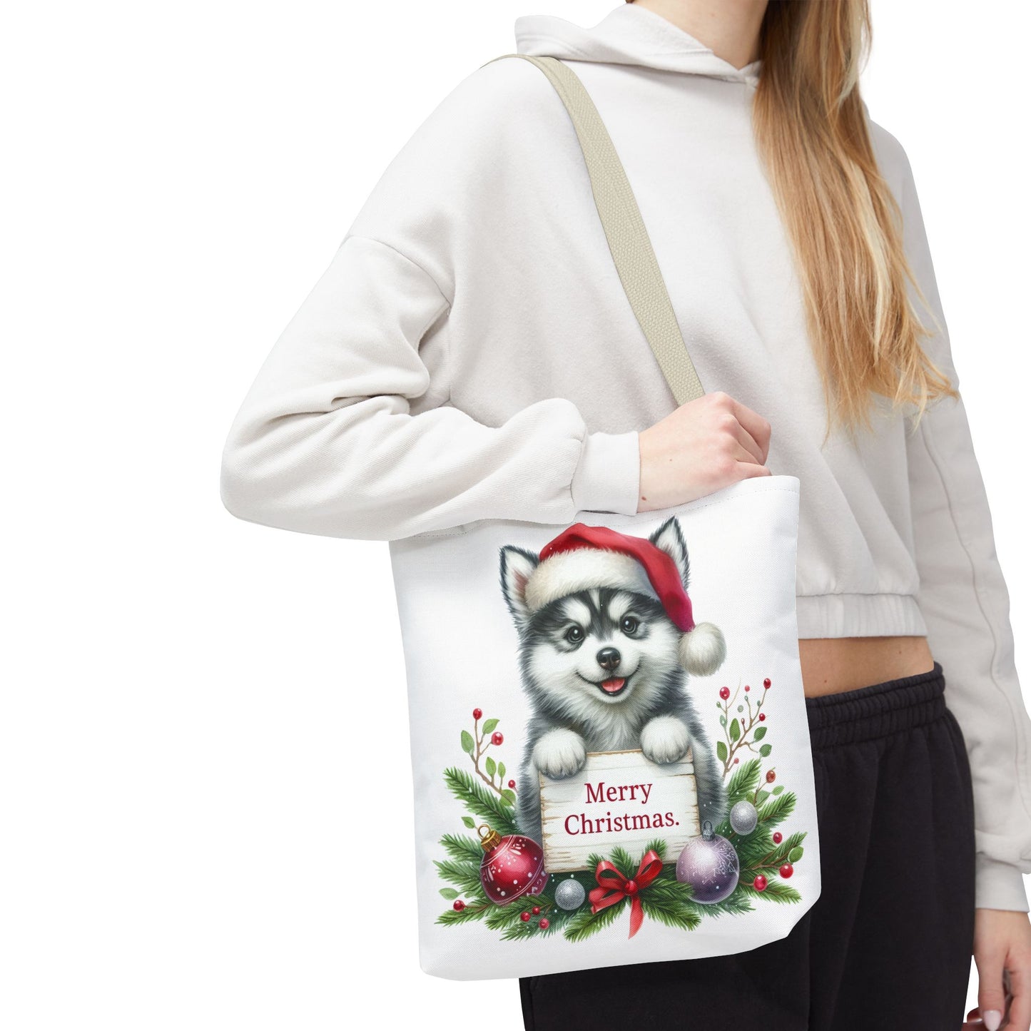 🎁 Husky “Merry Christmas” Tote Bag – Holiday Cuteness You Can Carry 🎄