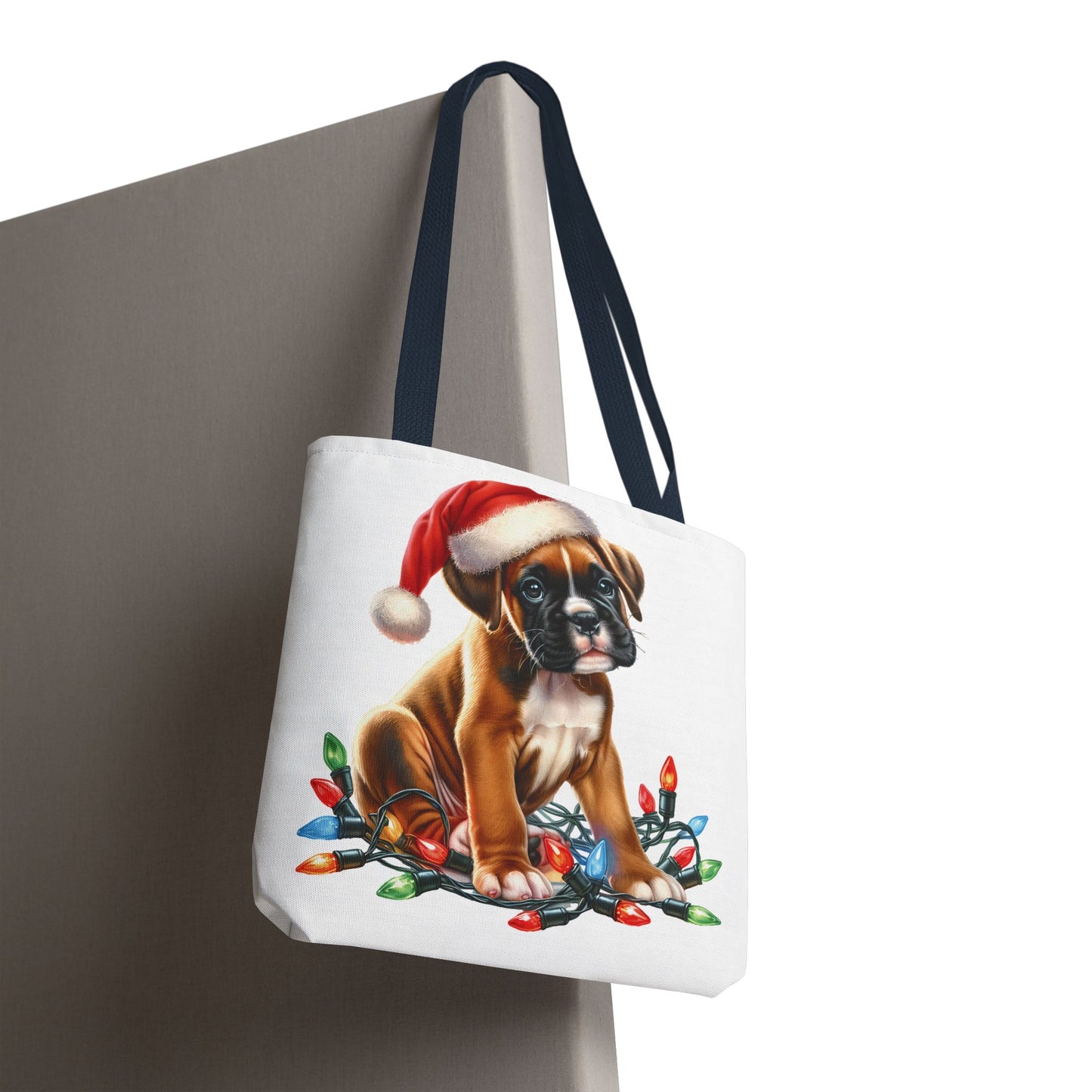 ๐ Boxer Christmas Lights Tote Bag โ Festive Charm for Dog Lovers ๐