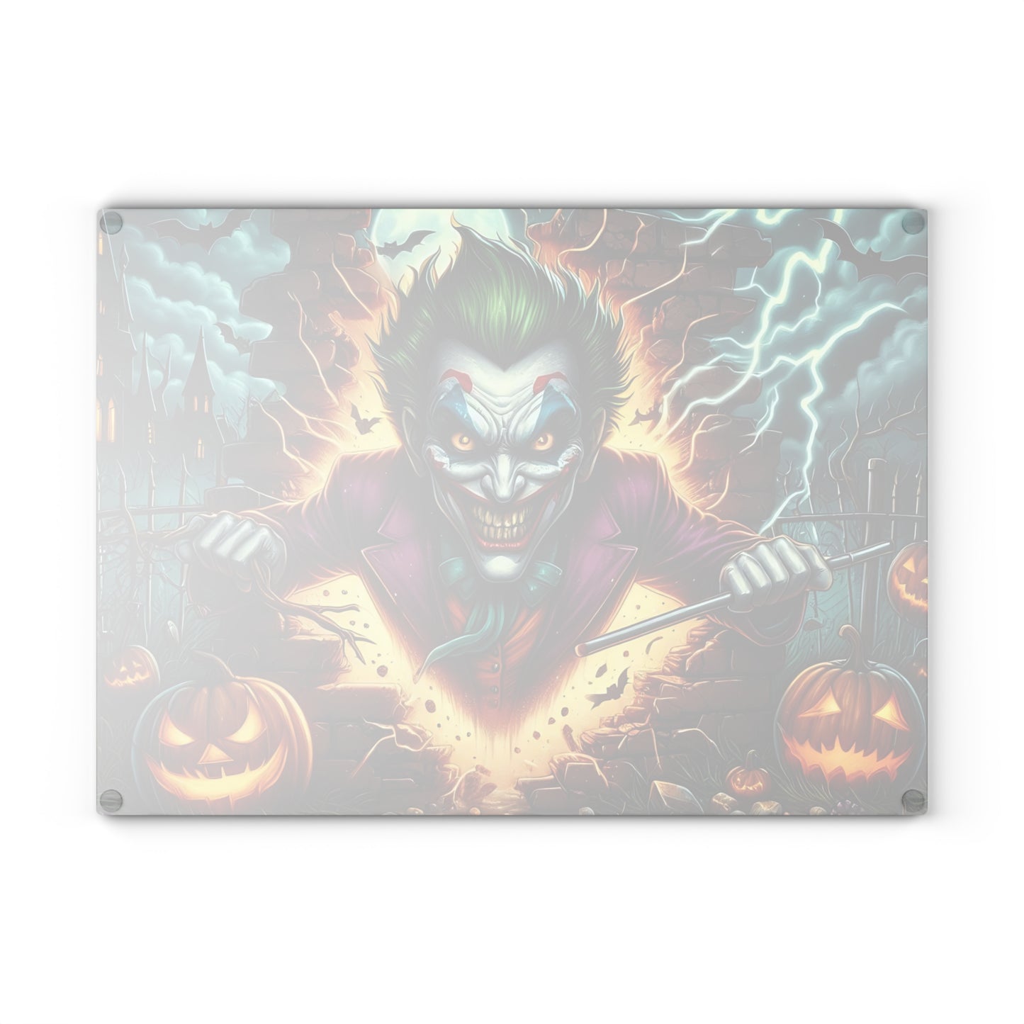 🎃 Sinister Clown Explosion Cutting Board – Halloween Mayhem with Pumpkins, Lightning & Haunted Vibes 💥💀
