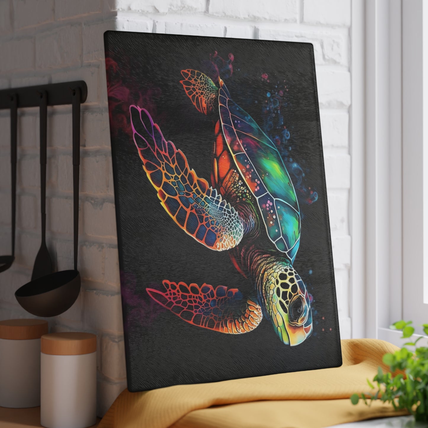 Tabla de cortar - Hermoso diseño de tortuga marina, tabla de cortar de vidrio templado, tabla de charcutería, tabla de cortar, regalo de inauguración de la casa, tabla de cortar personalizada, rústica